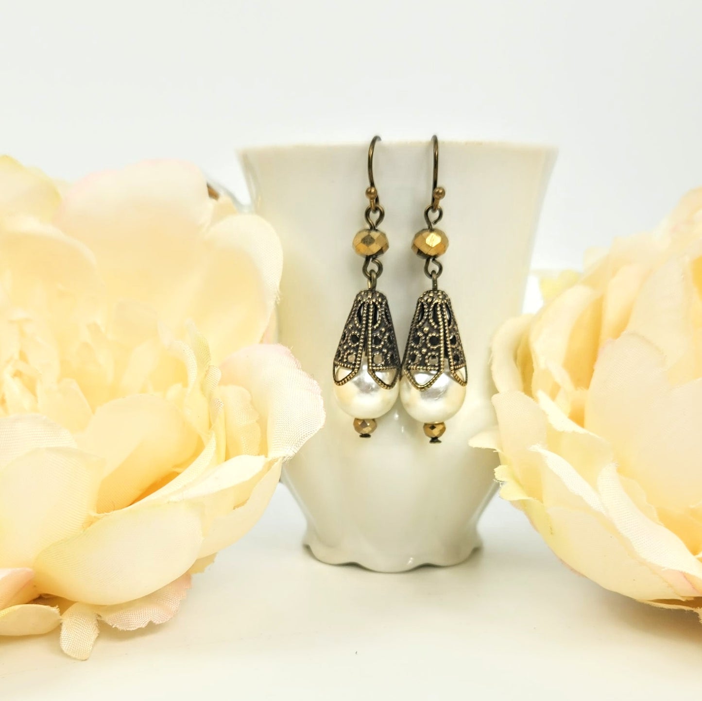 Vintage Pearl + Cone Earrings