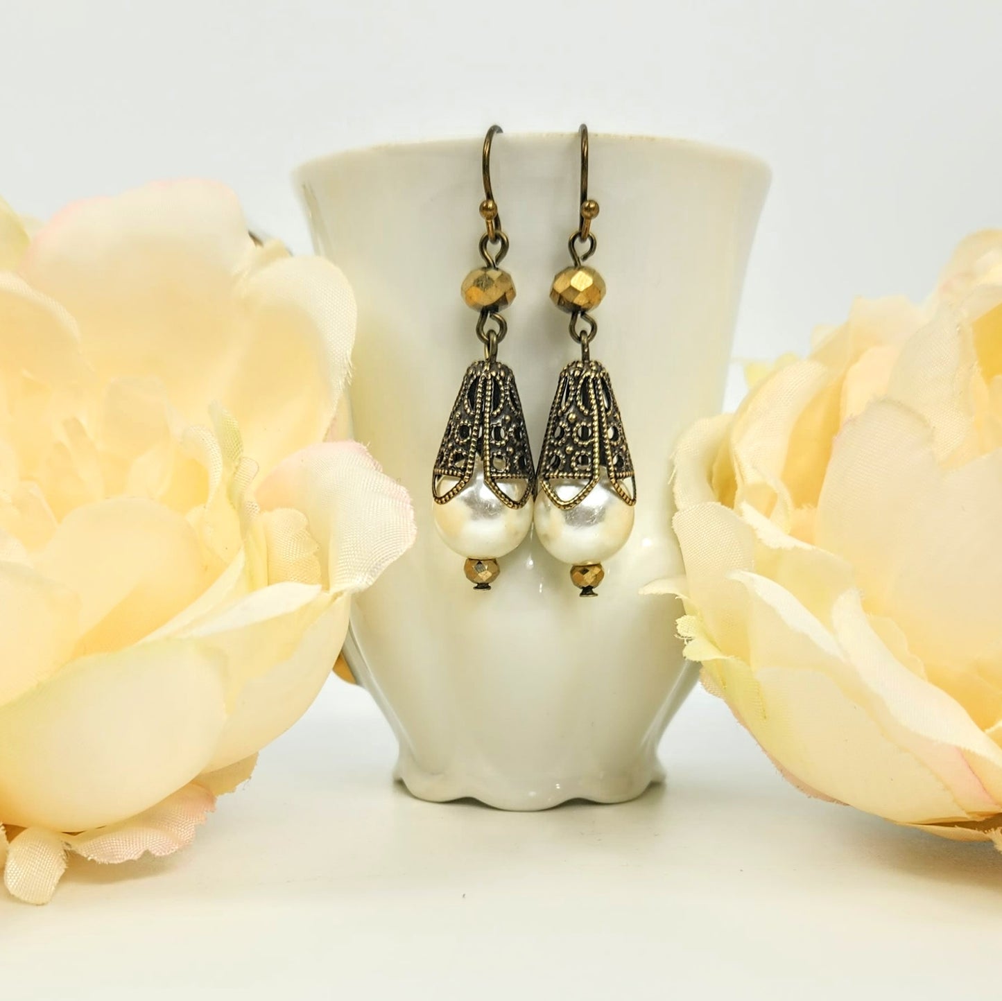 Vintage Pearl + Cone Earrings