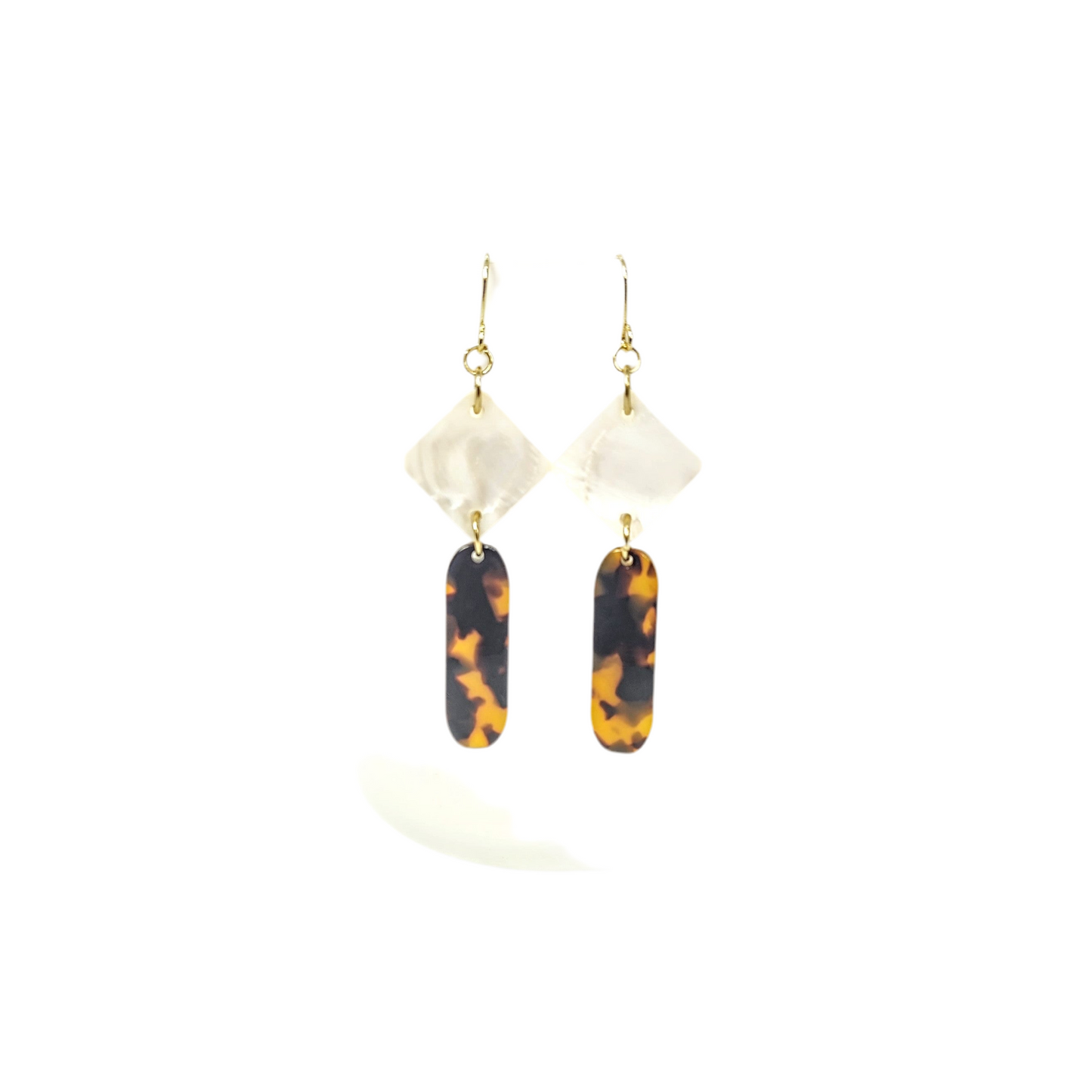 Mother of Pearl Diamond Link + Tortoise Earrings