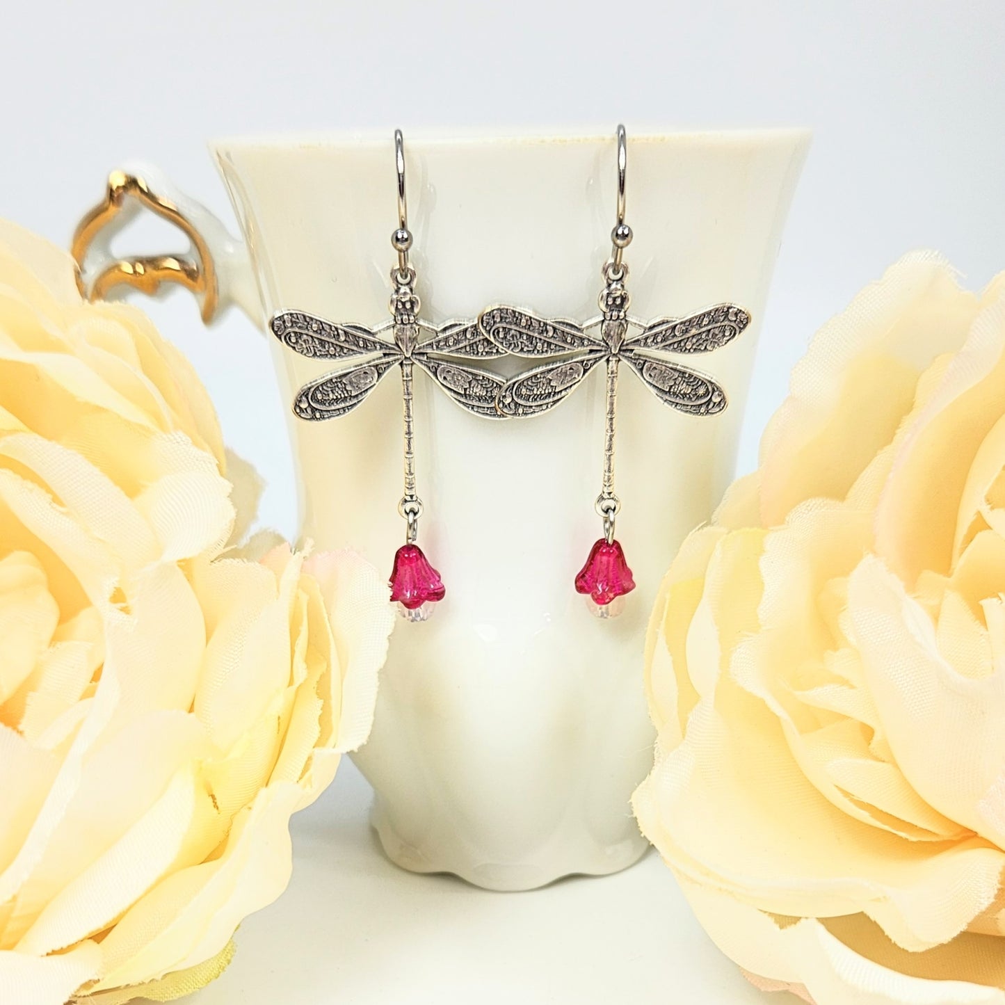 Dragonfly + Bell Flower Drop Earrings