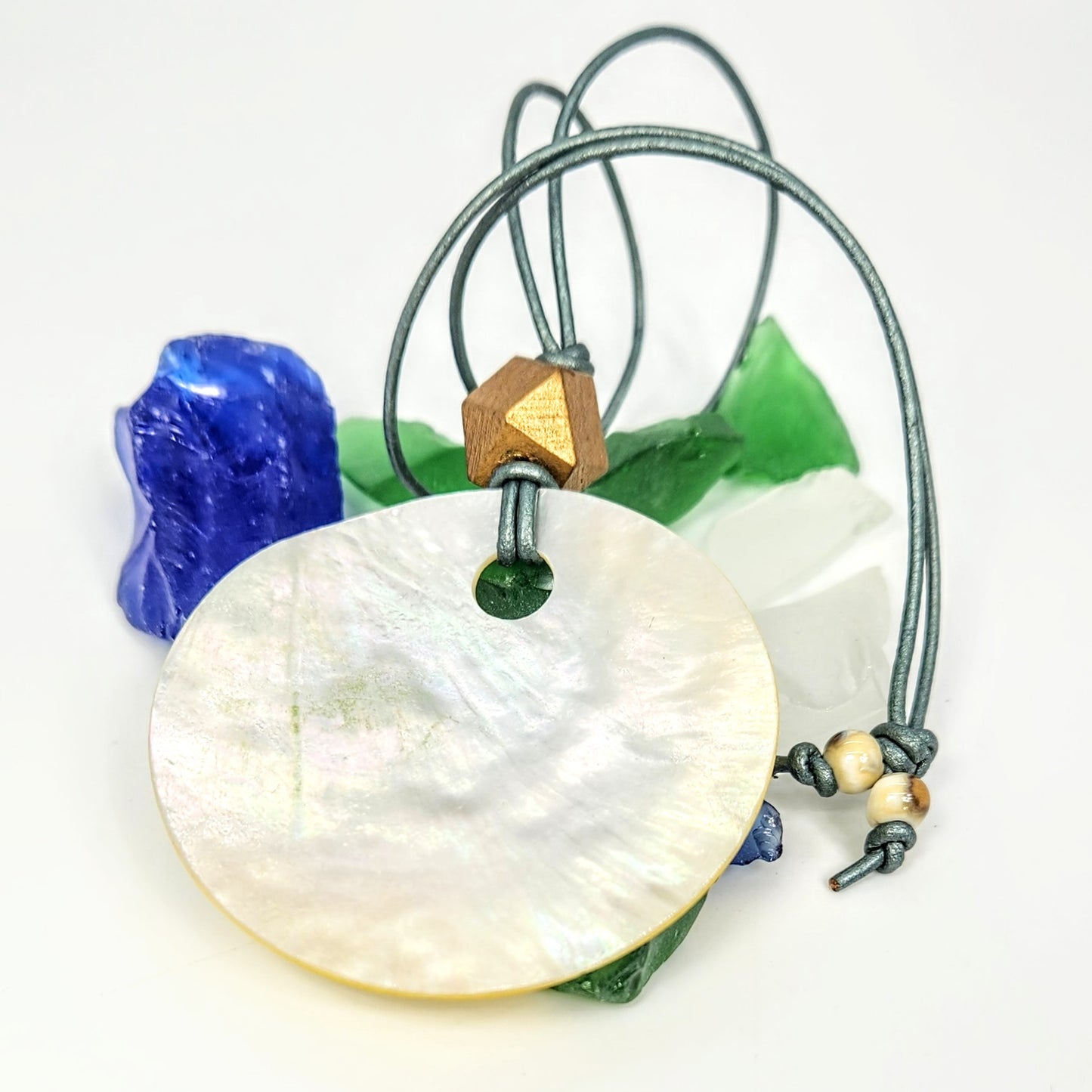 Large Shell Pendant + Leather Necklace