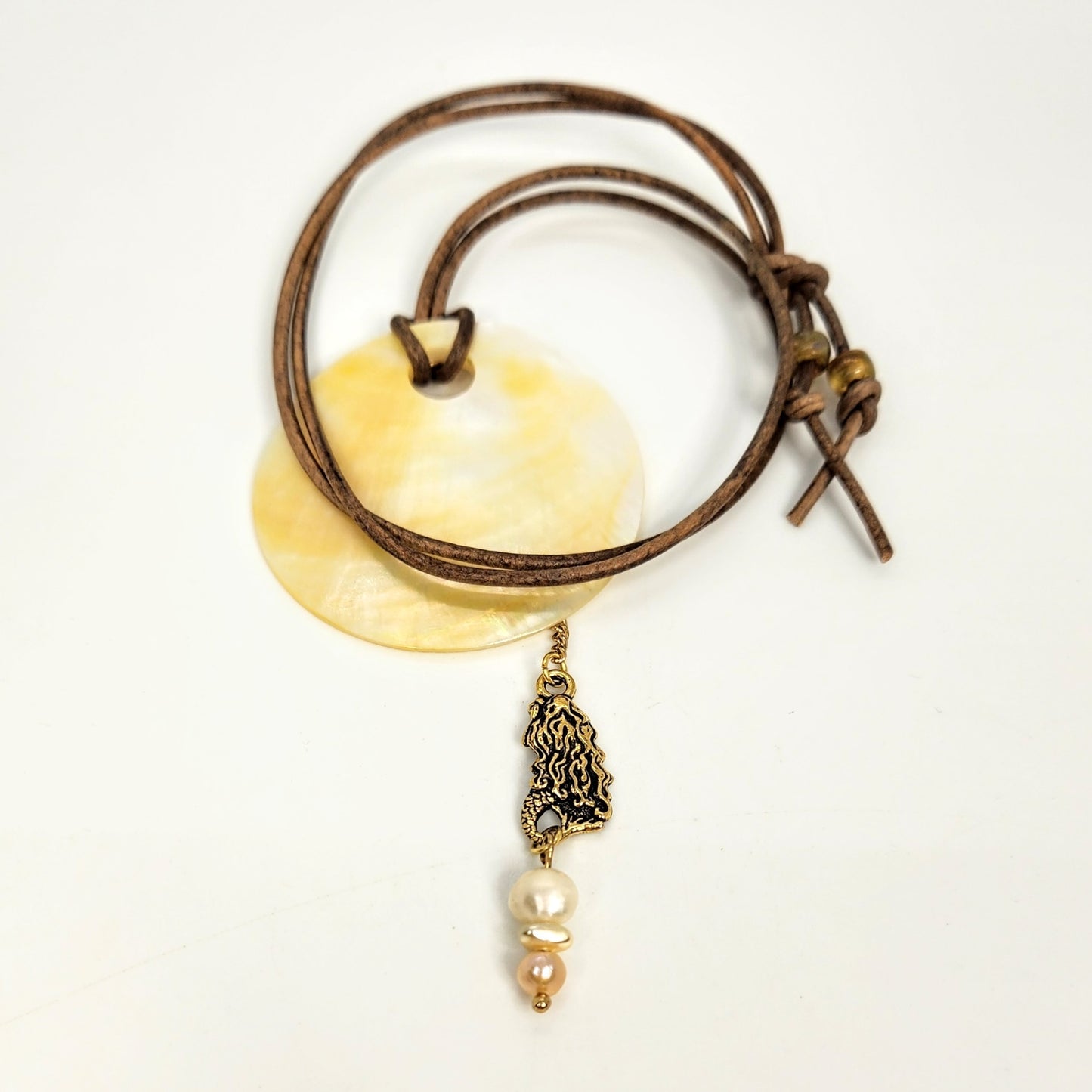 Shell + Mermaid Pendant + Leather Necklace