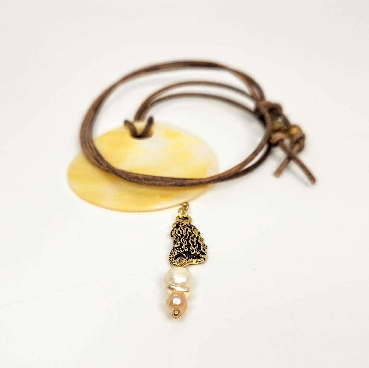 Shell + Mermaid Pendant + Leather Necklace