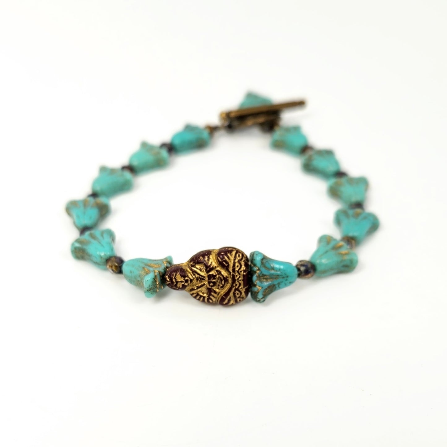 Happy Sitting Buddha + Blue Flower Bracelet