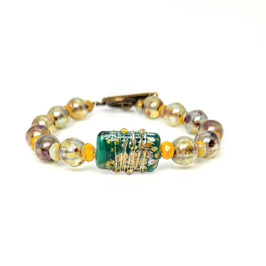 Blown Glass Pillow Green Bracelet