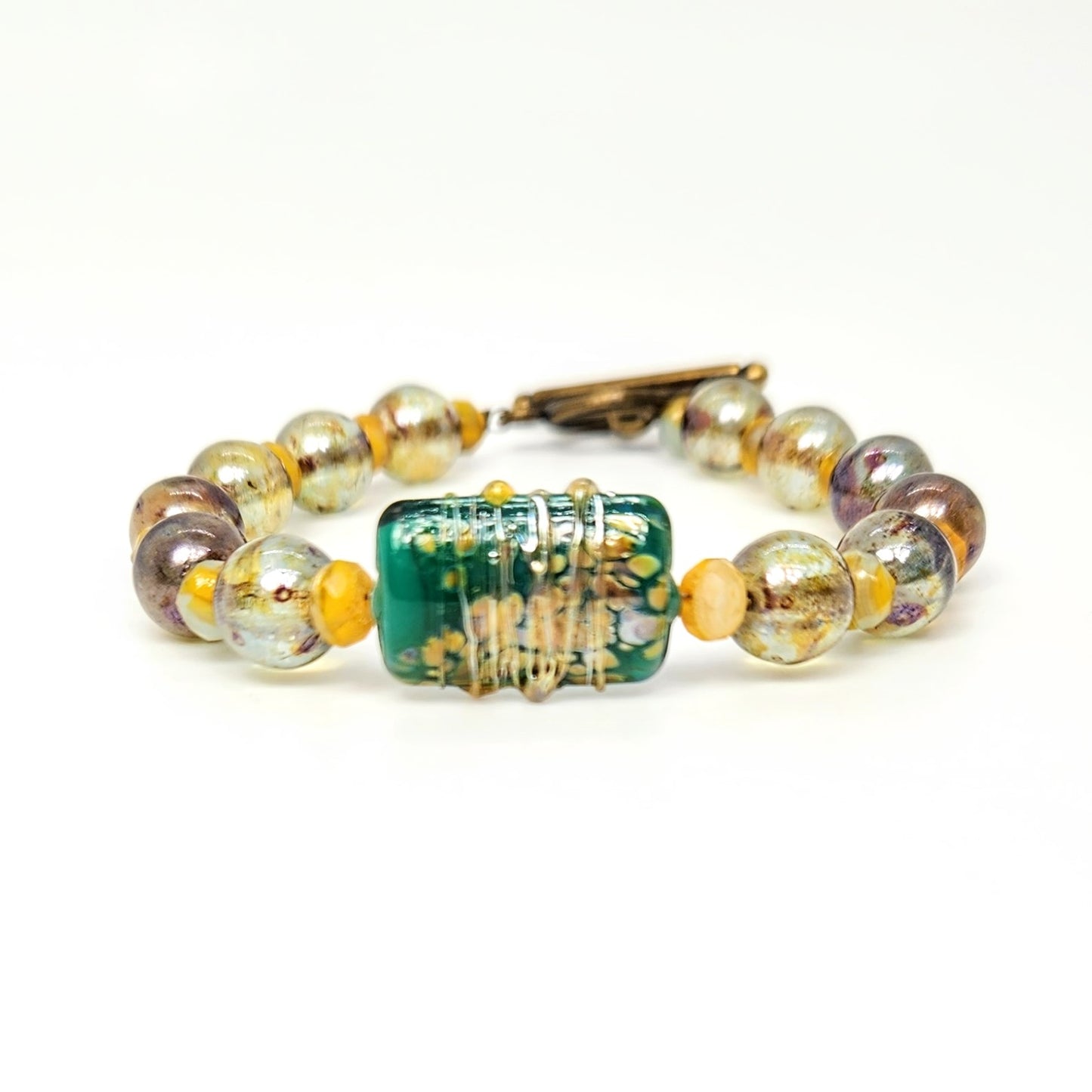 Blown Glass Pillow Green Bracelet