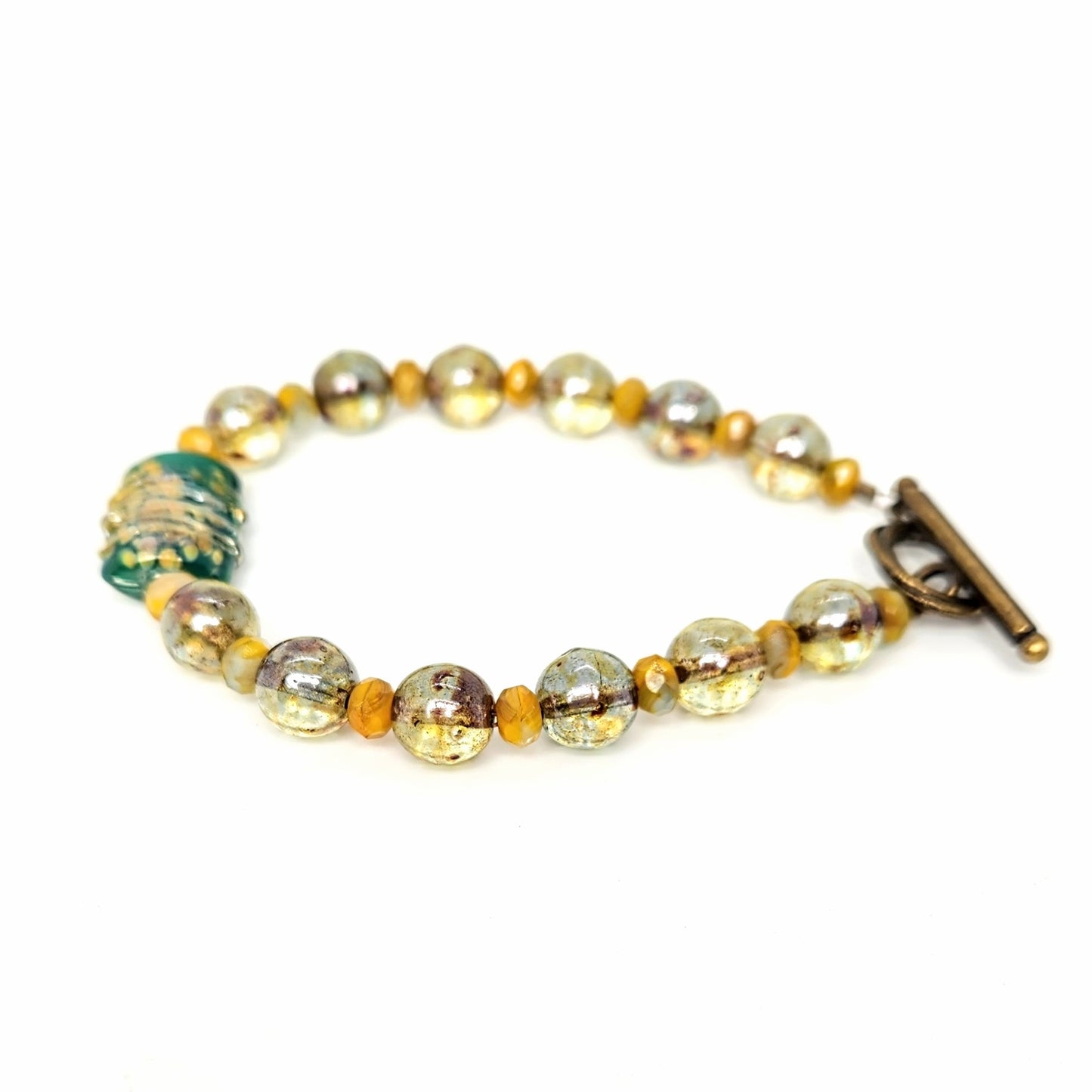 Blown Glass Pillow Green Bracelet