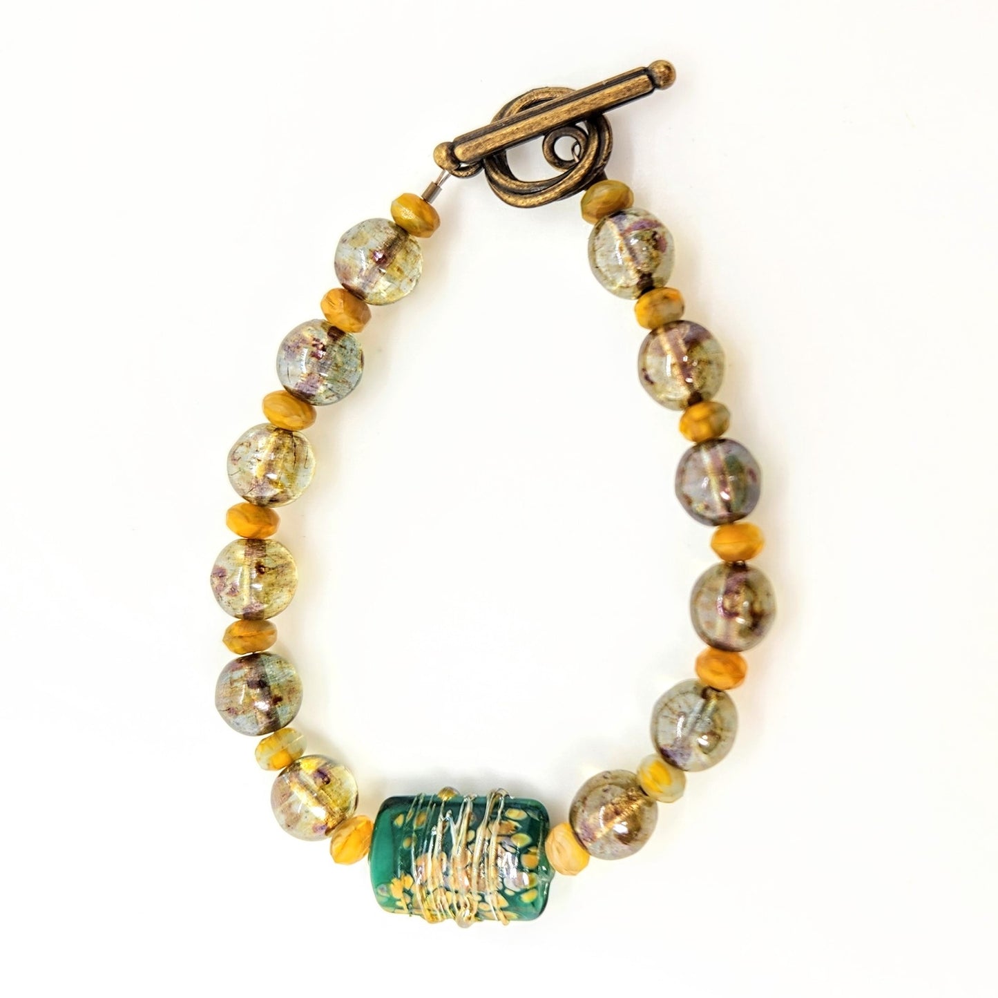 Blown Glass Pillow Green Bracelet