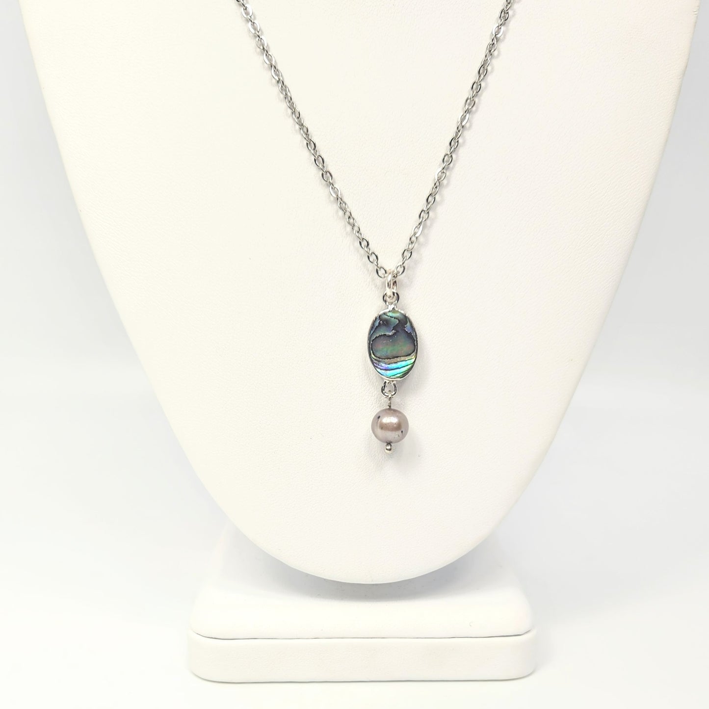 Abalone Oval Pendant + Freshwater Pearl Necklace