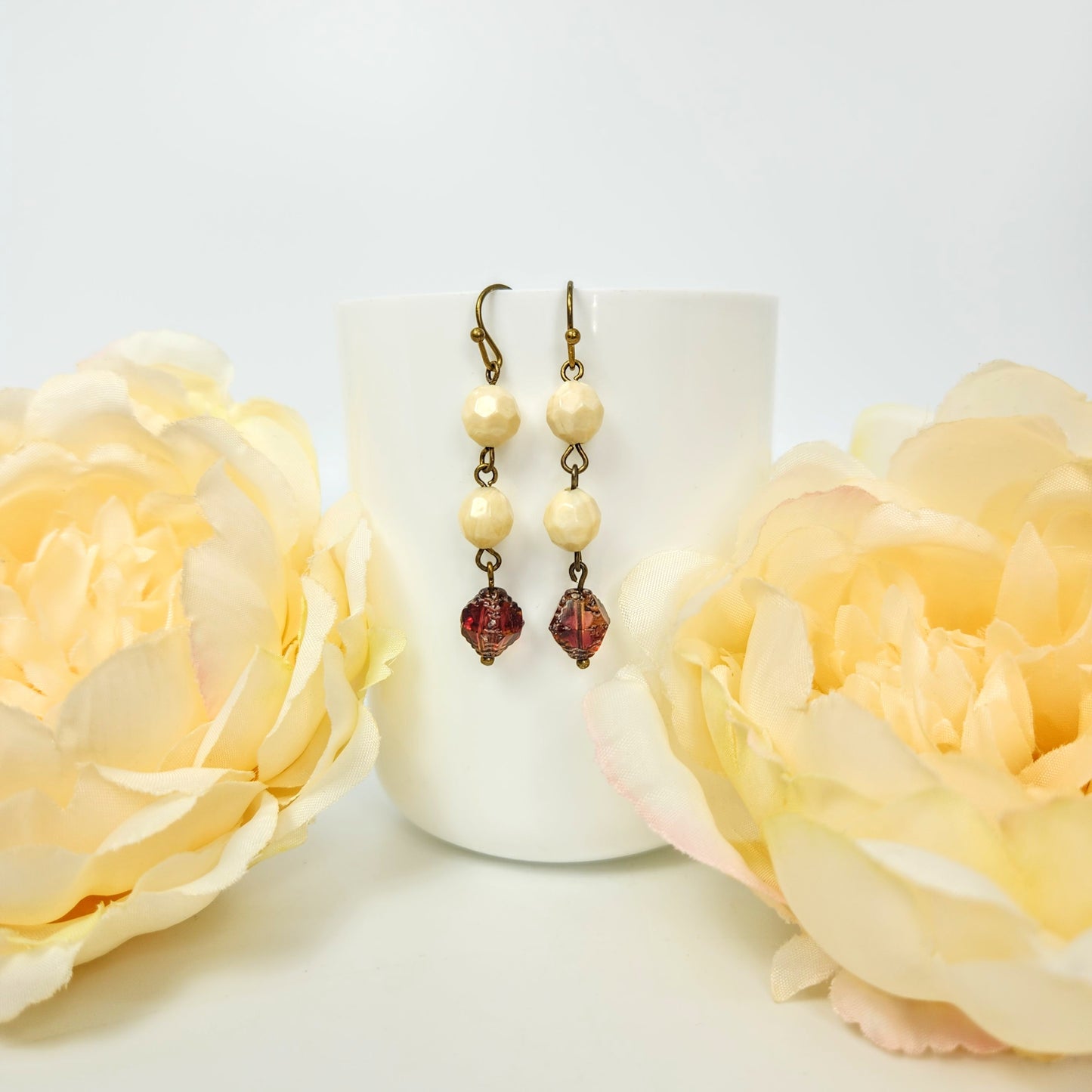 Ivory + Wine Dangle Earrings