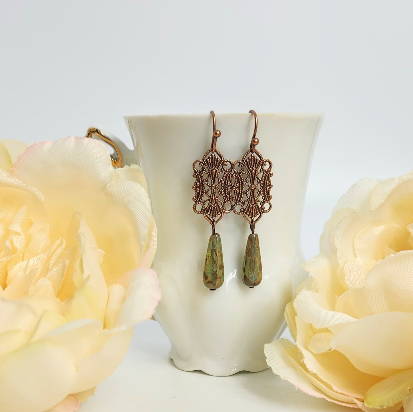 Filigree Rectangle +Teardrop Earrings