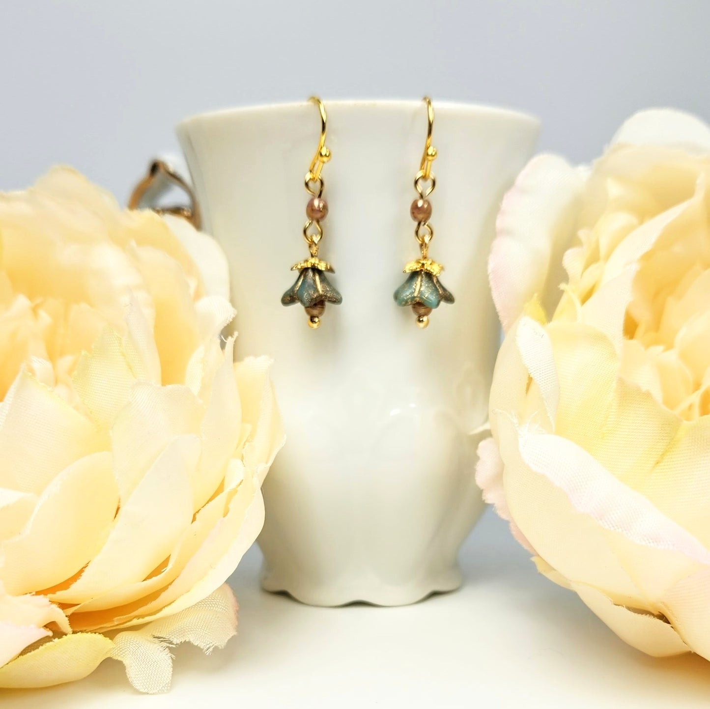 Tiny Sage Flower Drop Earrings
