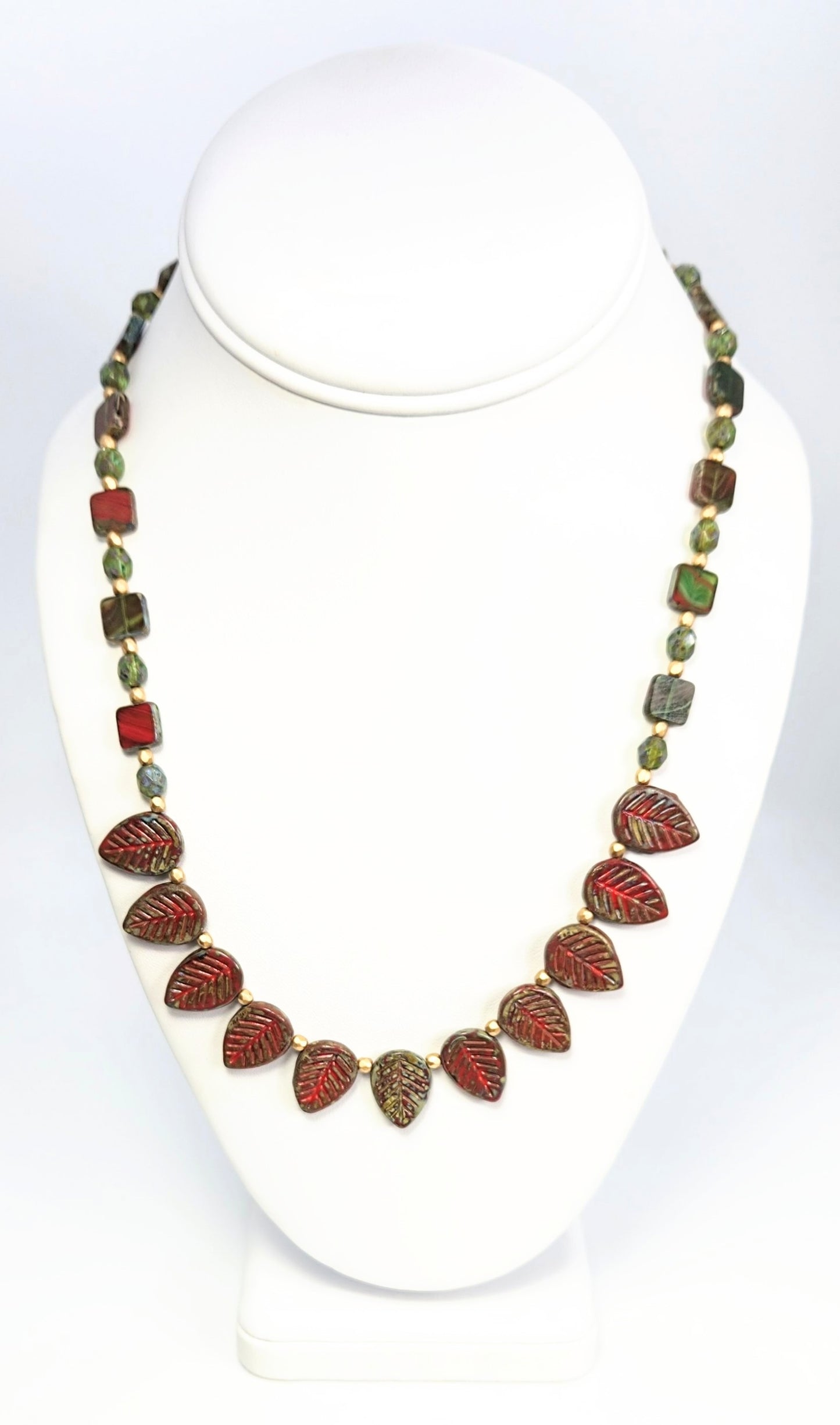 Leaves + Squares Red & Green Necklace