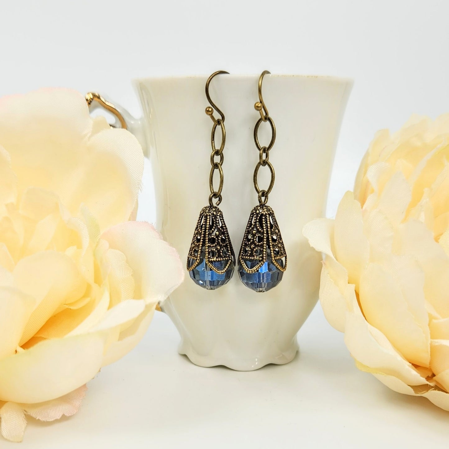 Glass + Ornate Cap Earrings