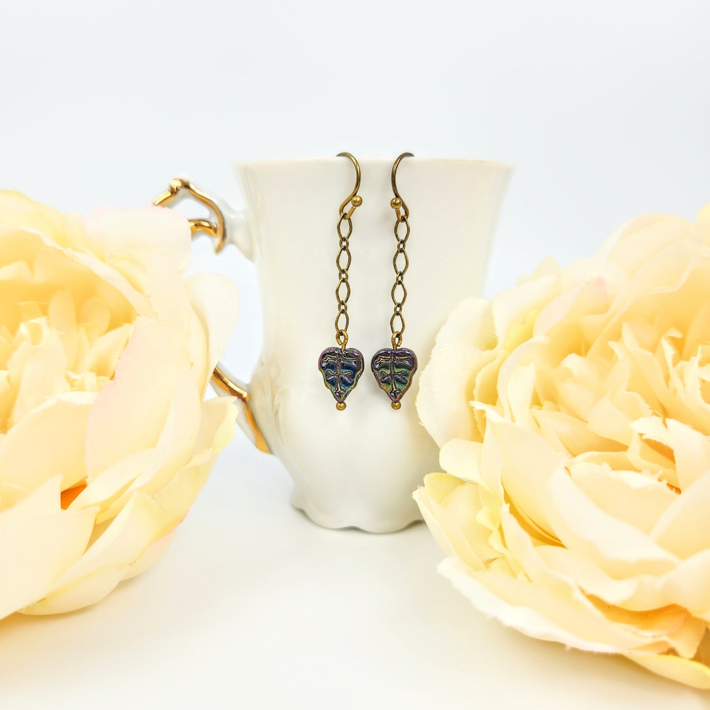Leaves + Oval Chain Earrings