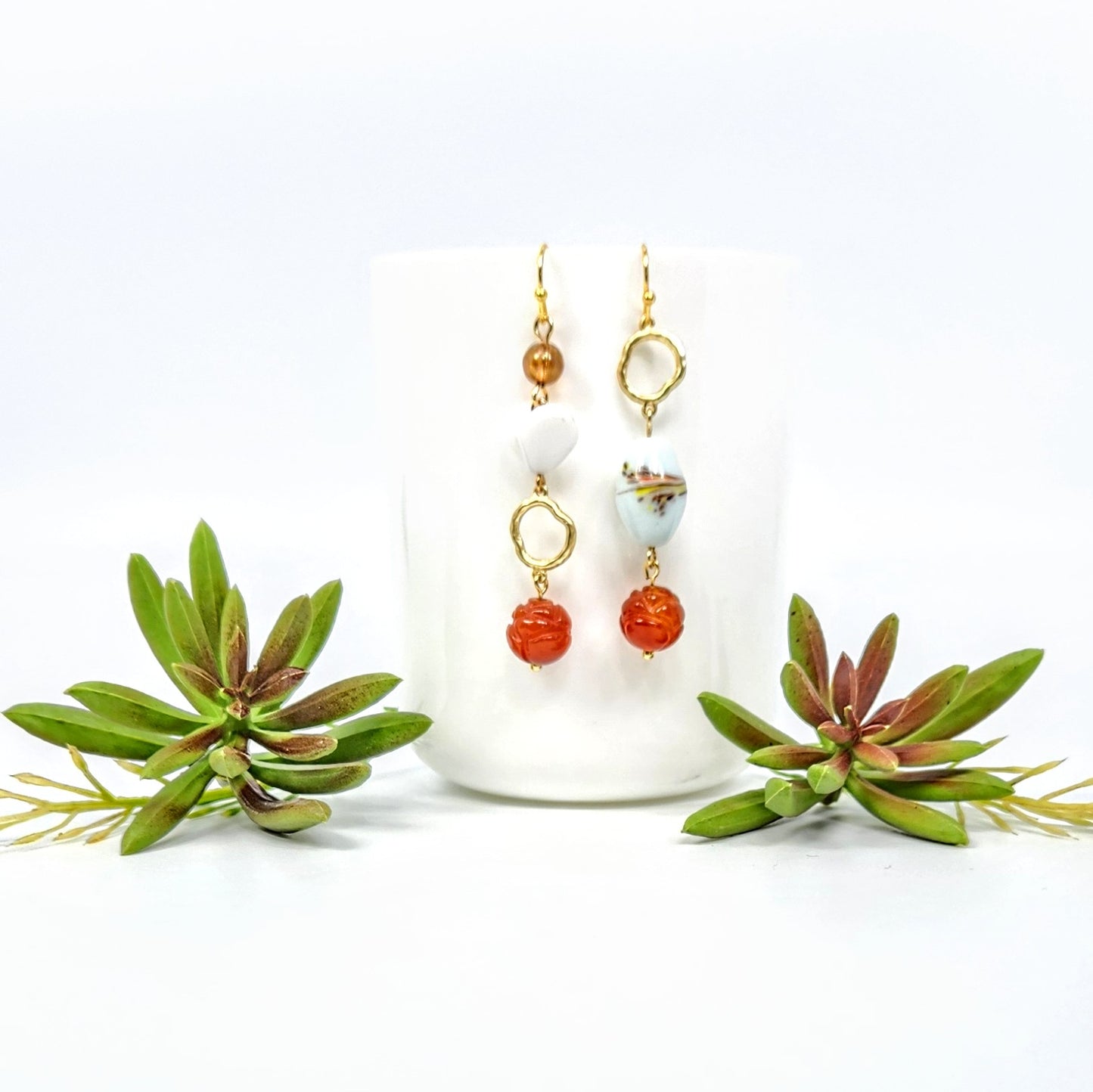 Mix Match Carnelian + Circle Earrings