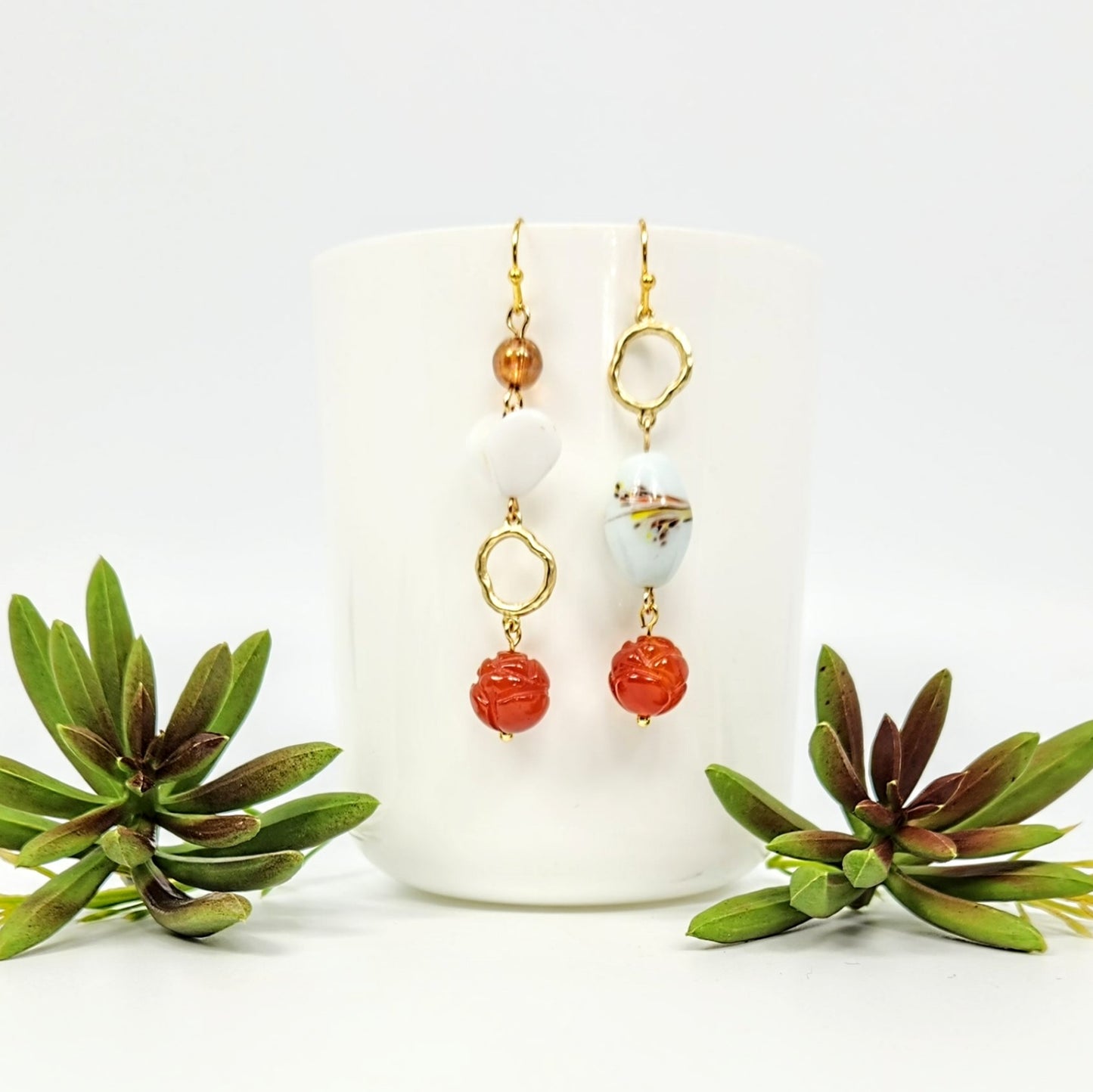 Mix Match Carnelian + Circle Earrings