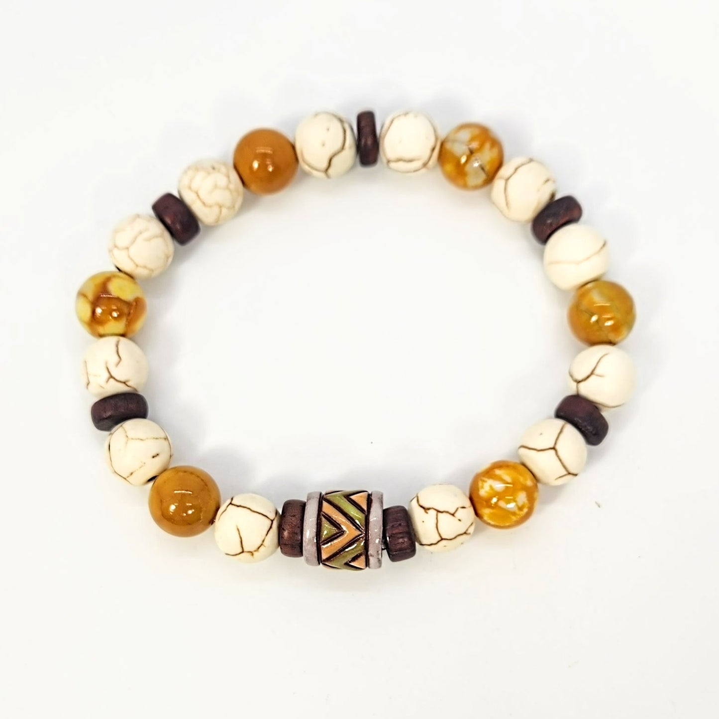 Zig-Zag Howlite & Fire Agate Unisex Bracelet