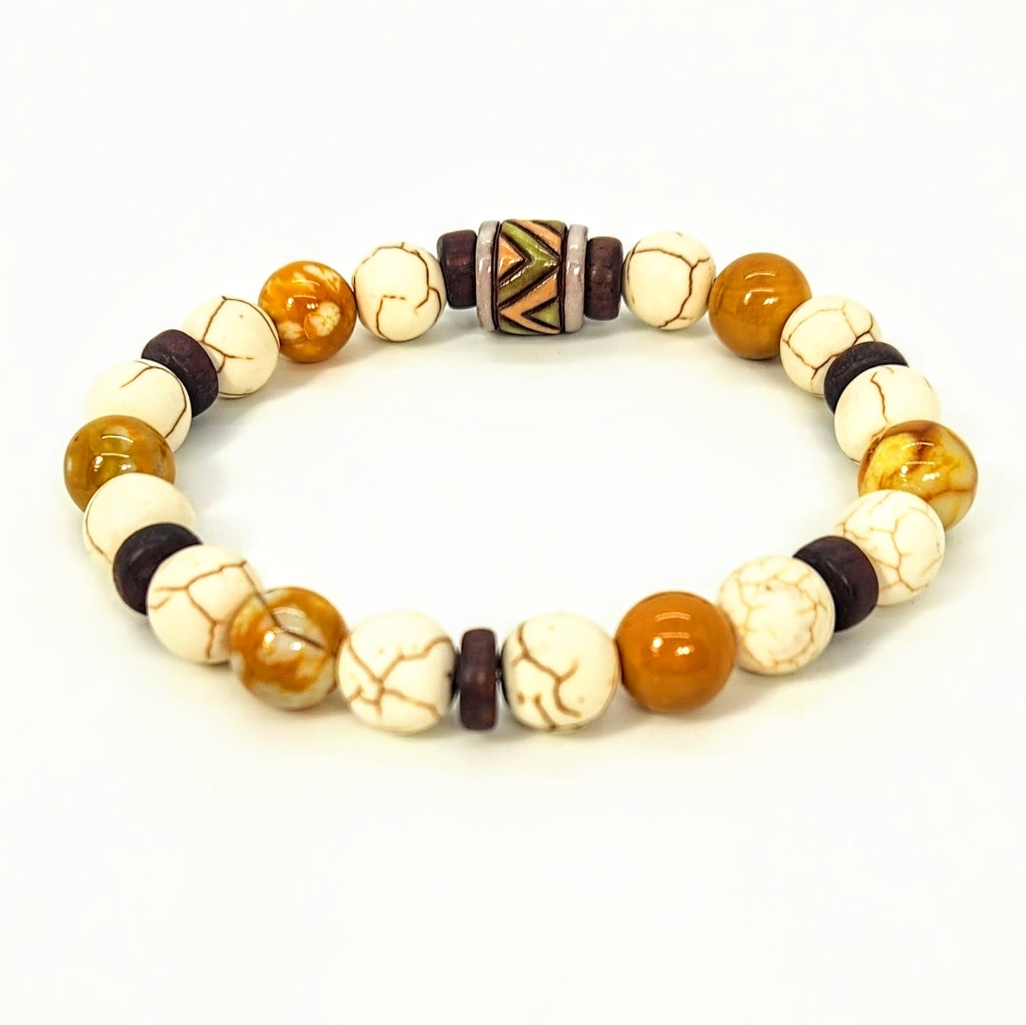 Zig-Zag Howlite & Fire Agate Unisex Bracelet