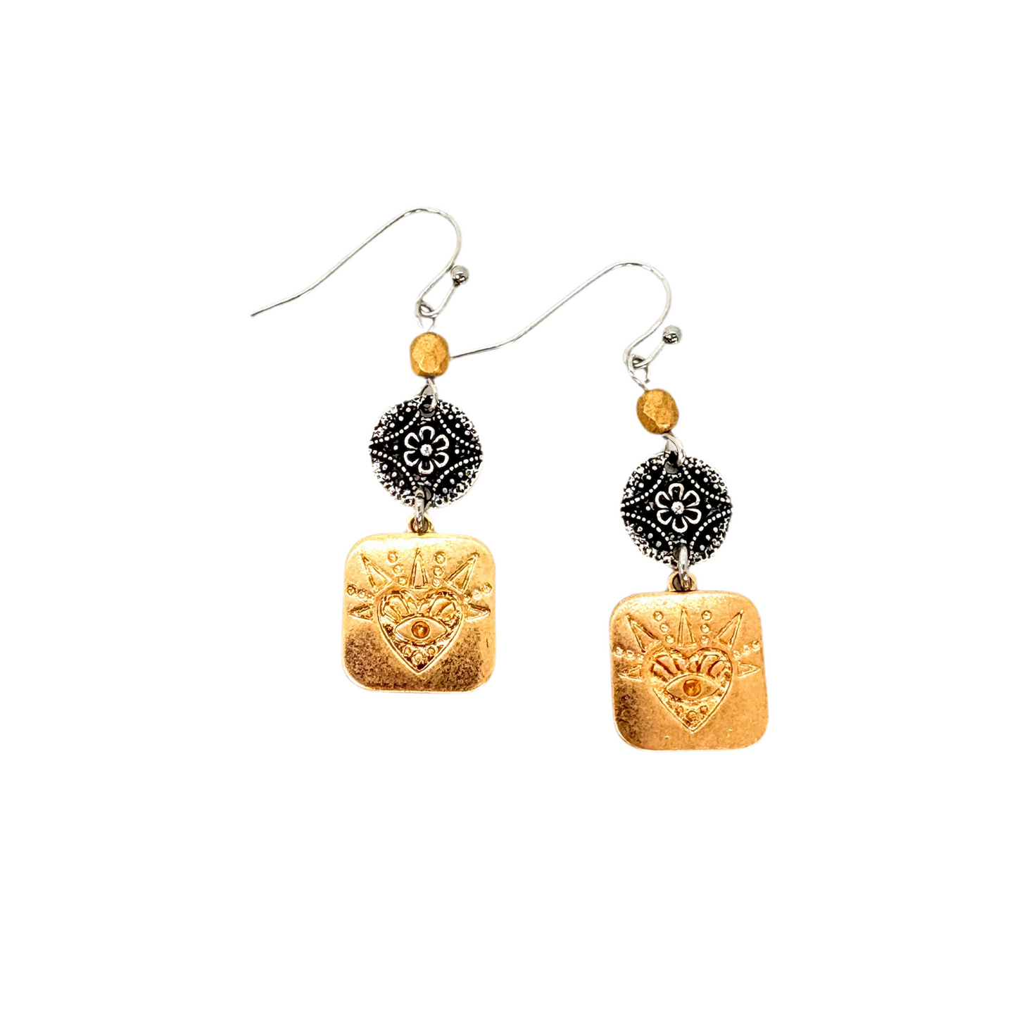 Sacred Heart Eye + Flower Earrings