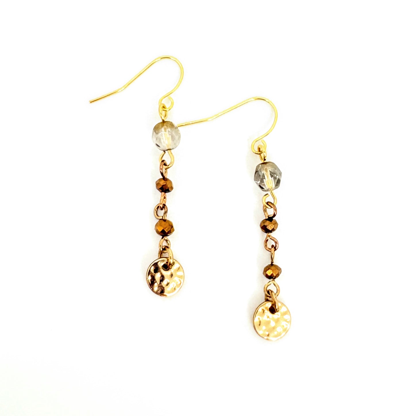 Bronze + Gold Circle Dangle Earrings