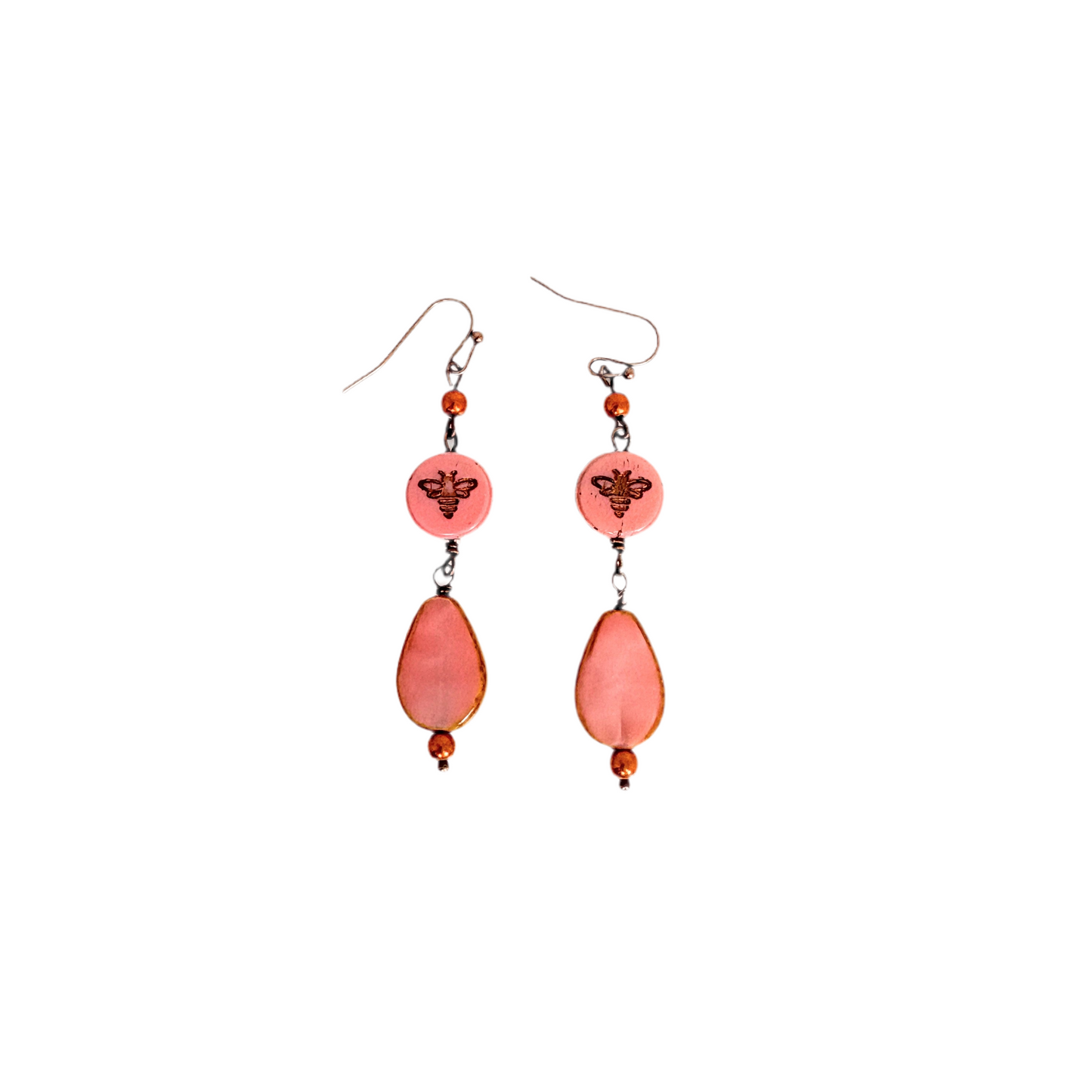 Bee on Pink Teardrop Earrings