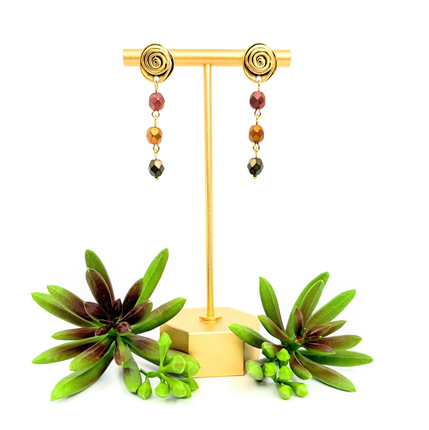 Gold Spiral + Metallic Trio Earrings