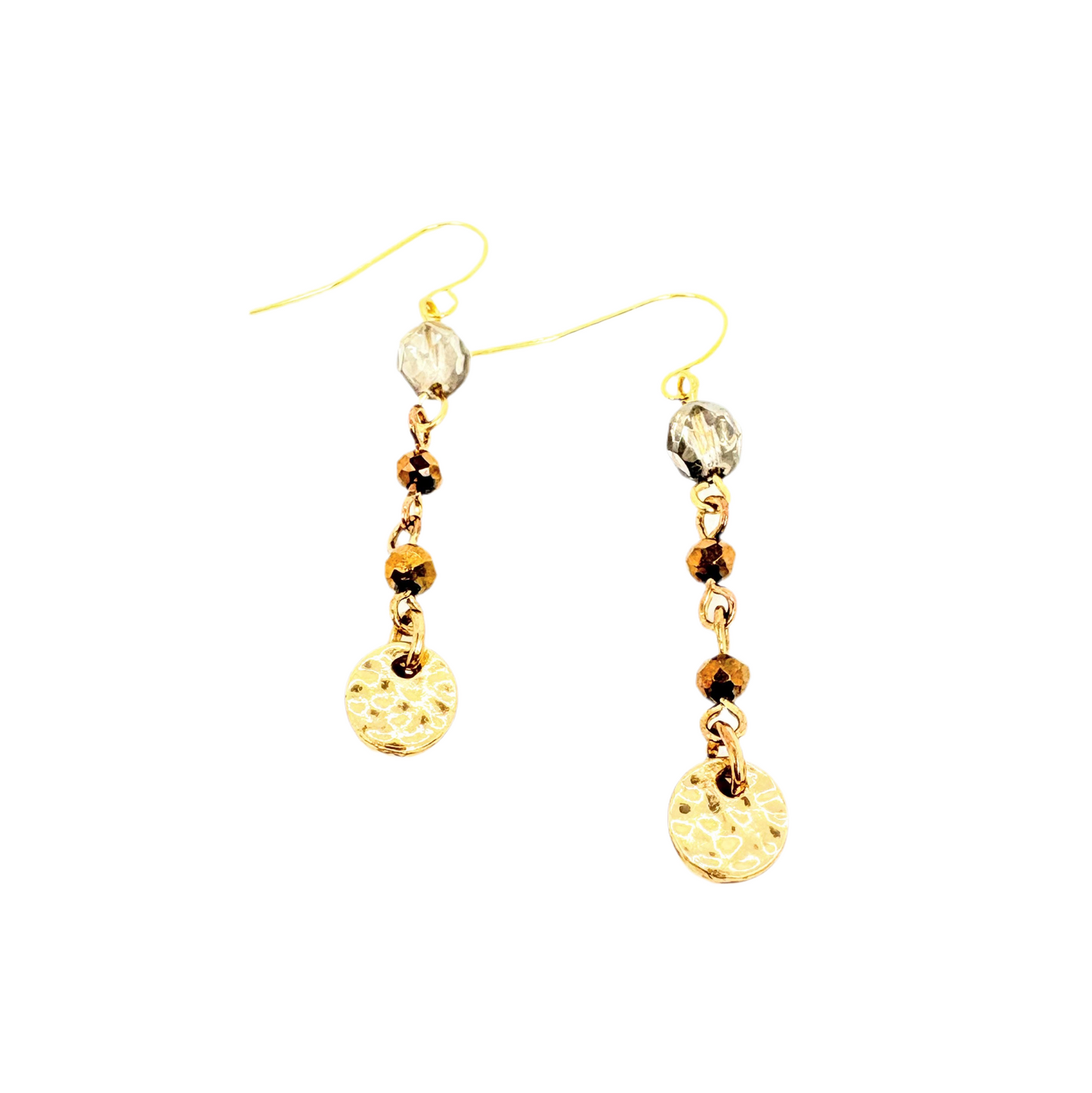 Bronze + Gold Circle Dangle Earrings