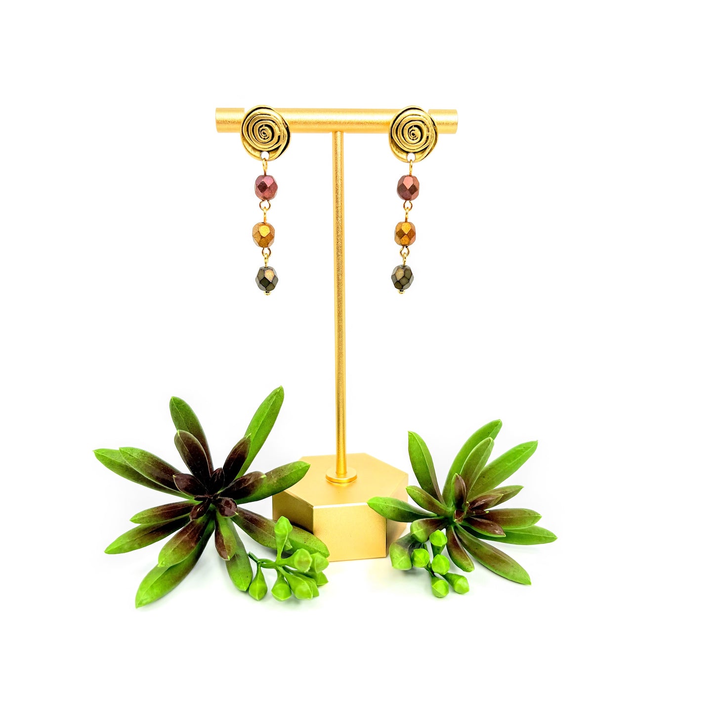 Gold Spiral + Metallic Trio Earrings