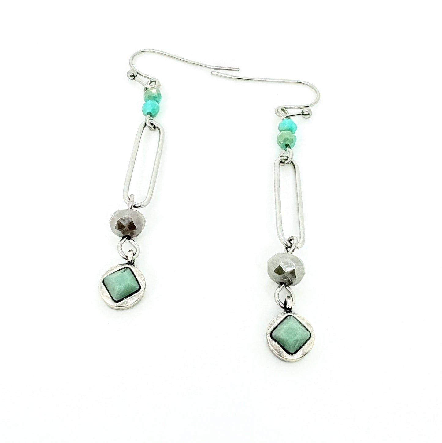 Turquoise and Gray Dangle Earrings
