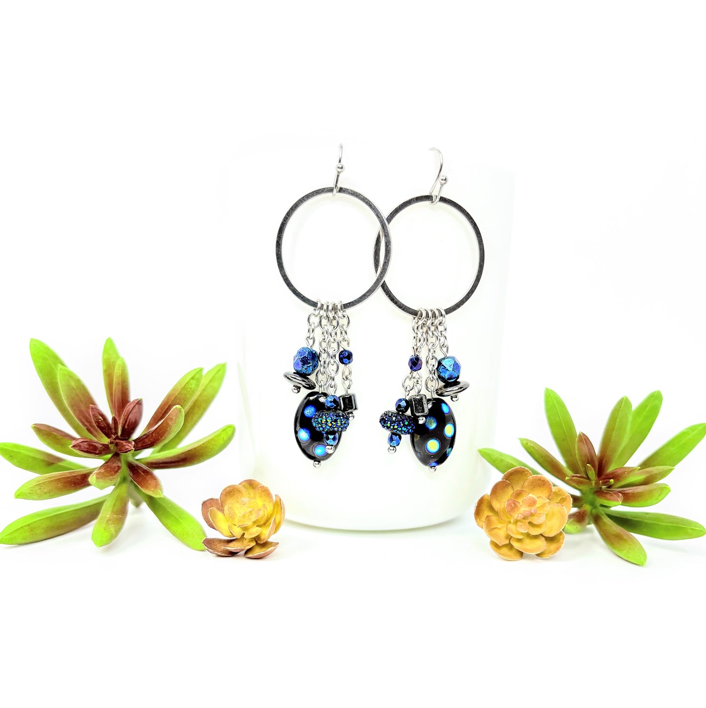 Jet + Blue Abstract Earrings
