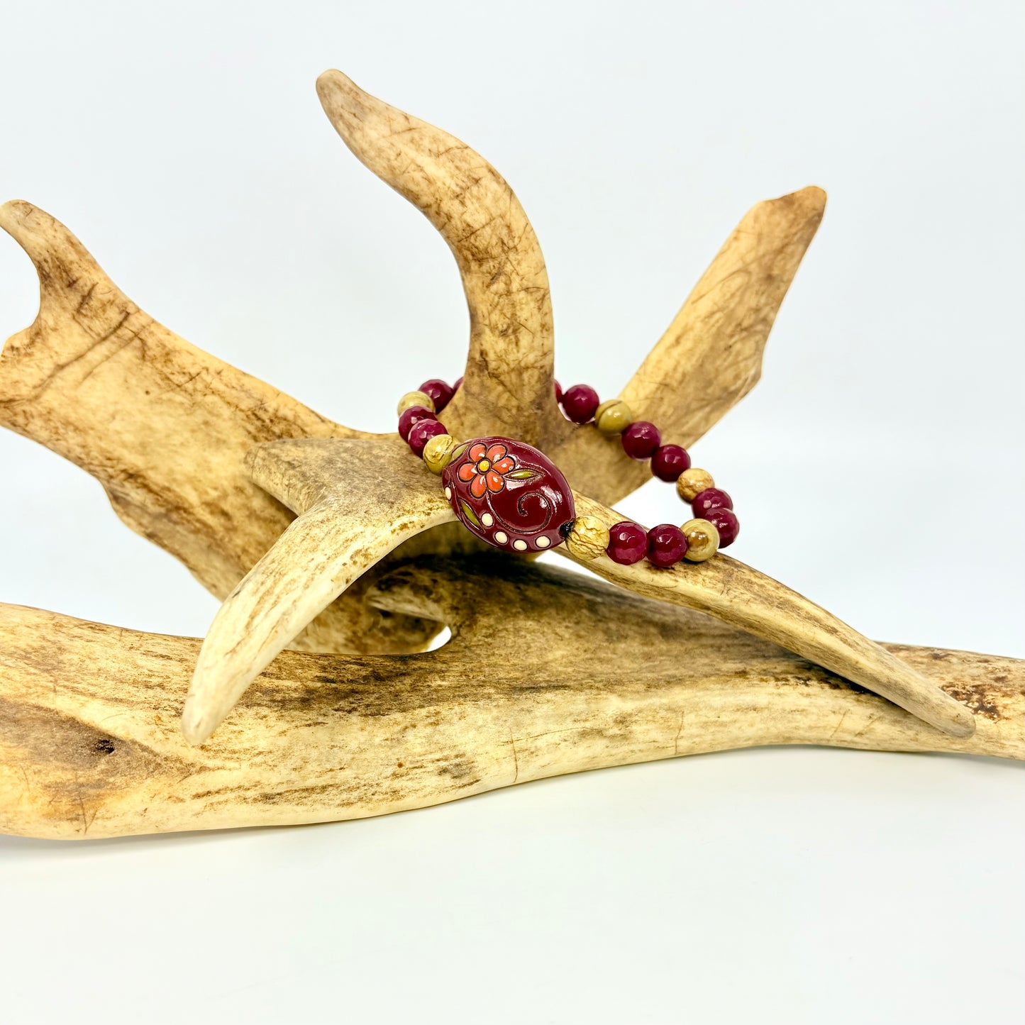 Orange Flower on Maroon Bracelet