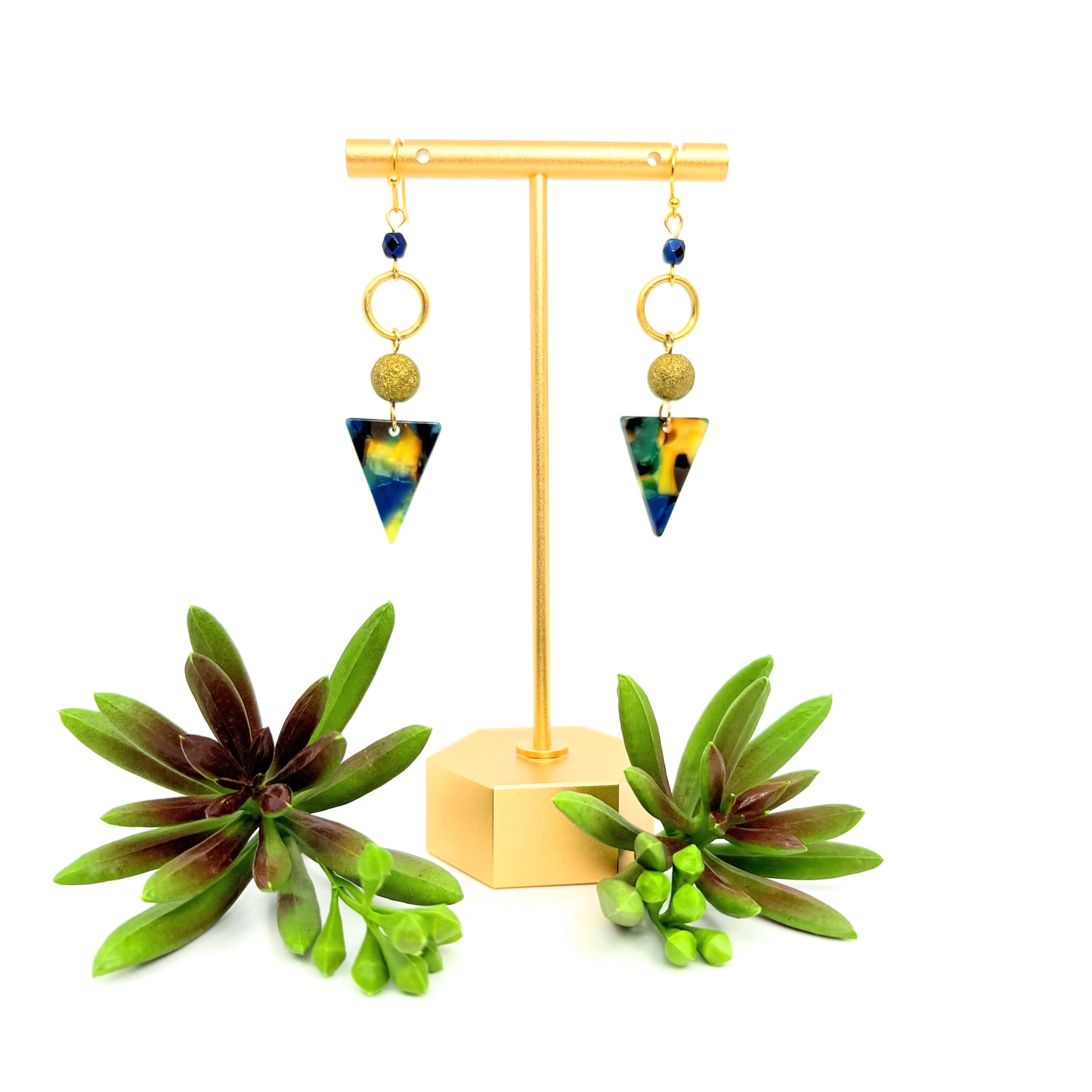 Geometric Earth-tone Triangle Earrings