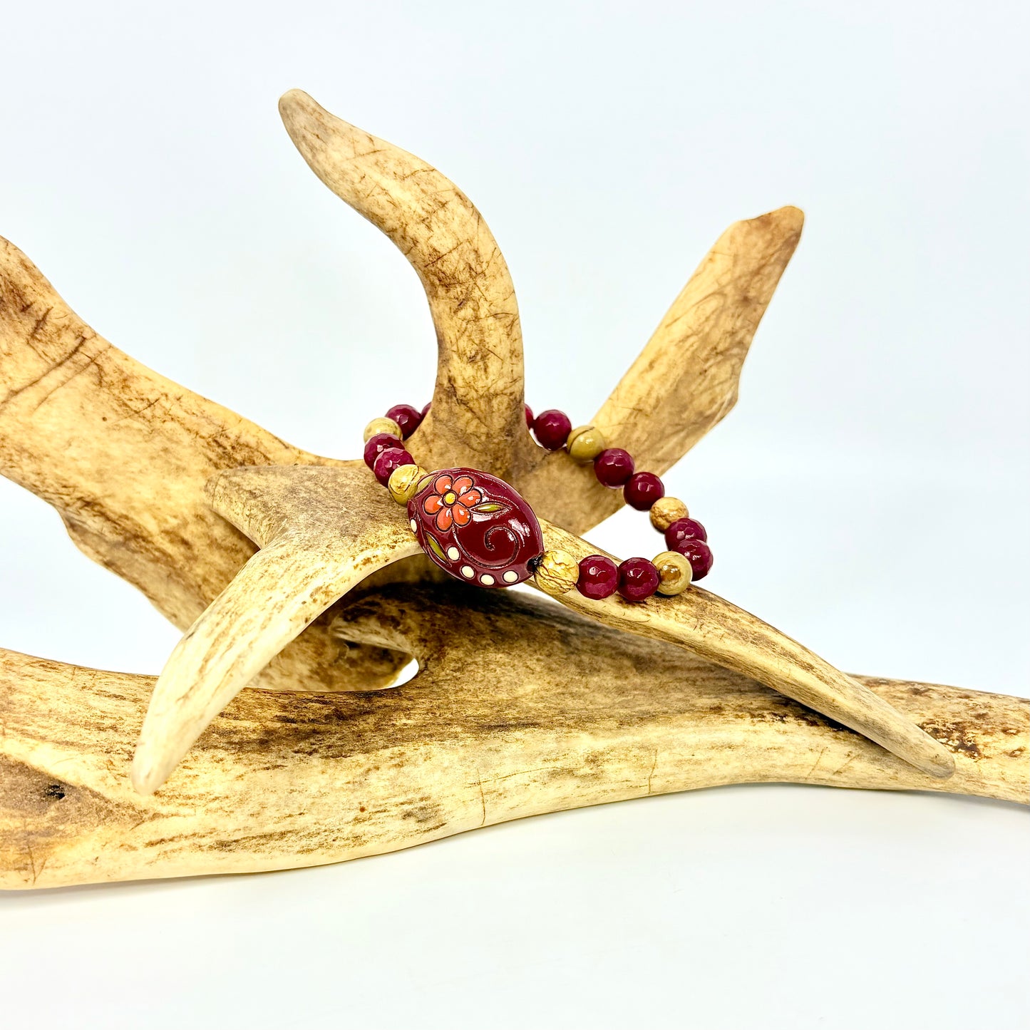 Orange Flower on Maroon Bracelet