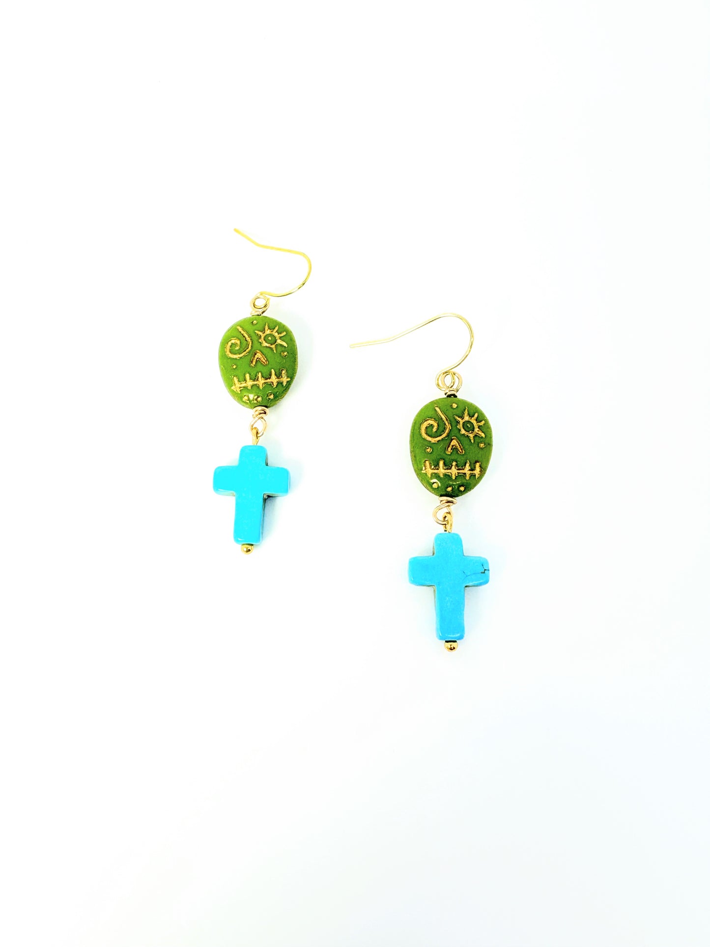 Chartreuse Skull + Cross Earrings