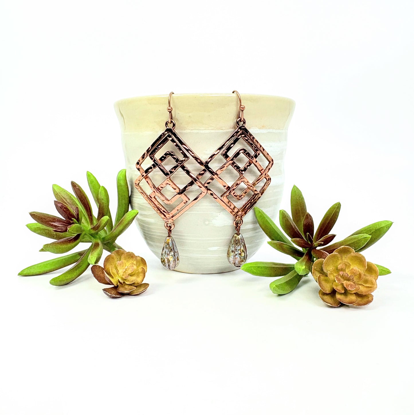 Bold Copper Diamond Overlay with Teardrops