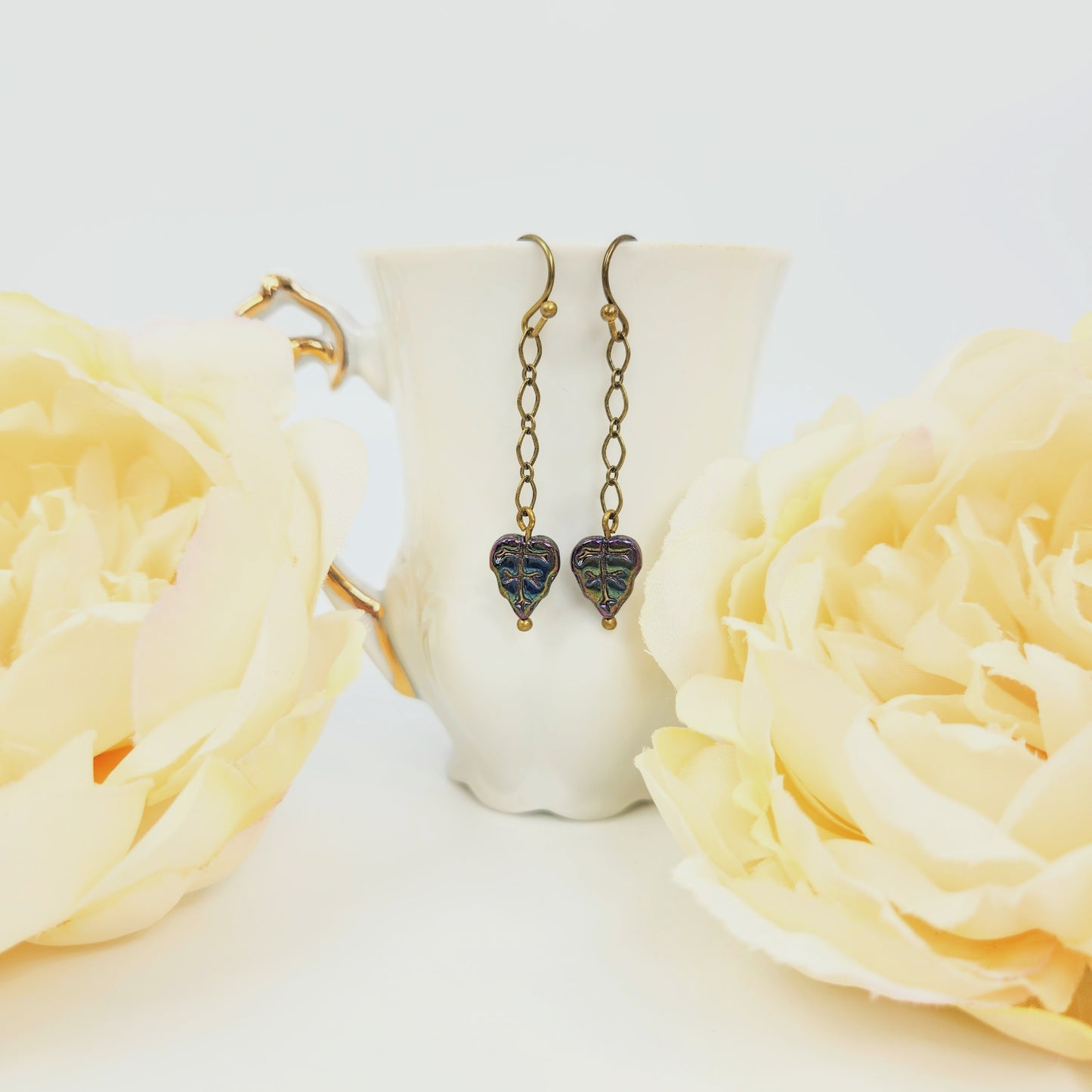 Leaves + Oval Chain Earrings