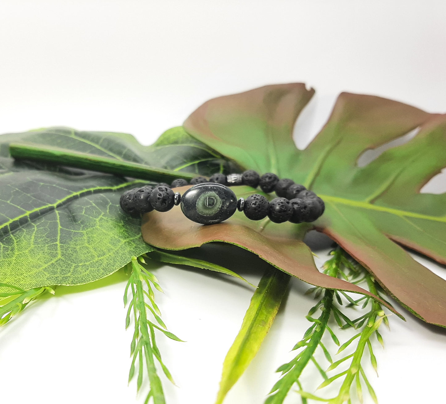 Lava Beads + Kambaba Jasper Focal Bracelet