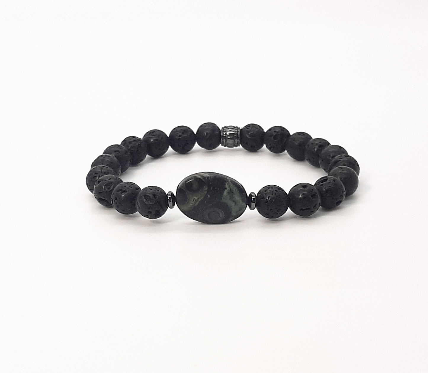 Lava Beads + Kambaba Jasper Focal Bracelet