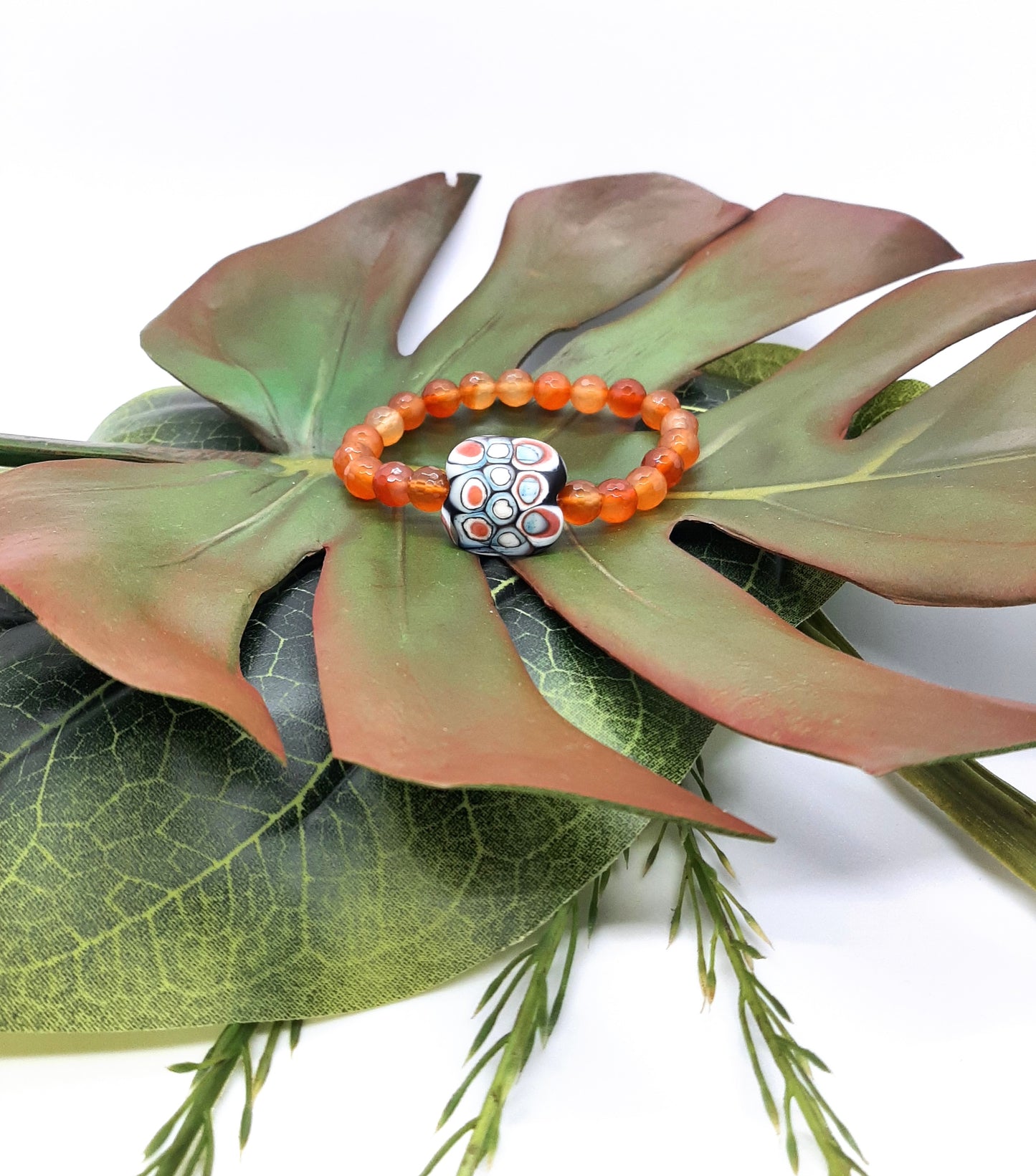 Maude Blown Glass Square Focal + Carnelian Bracelet