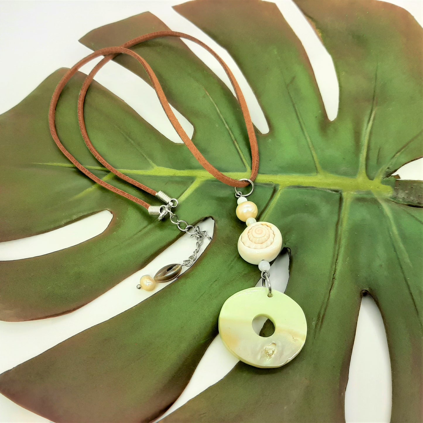 Shells Pendant + Leather Cord Necklace