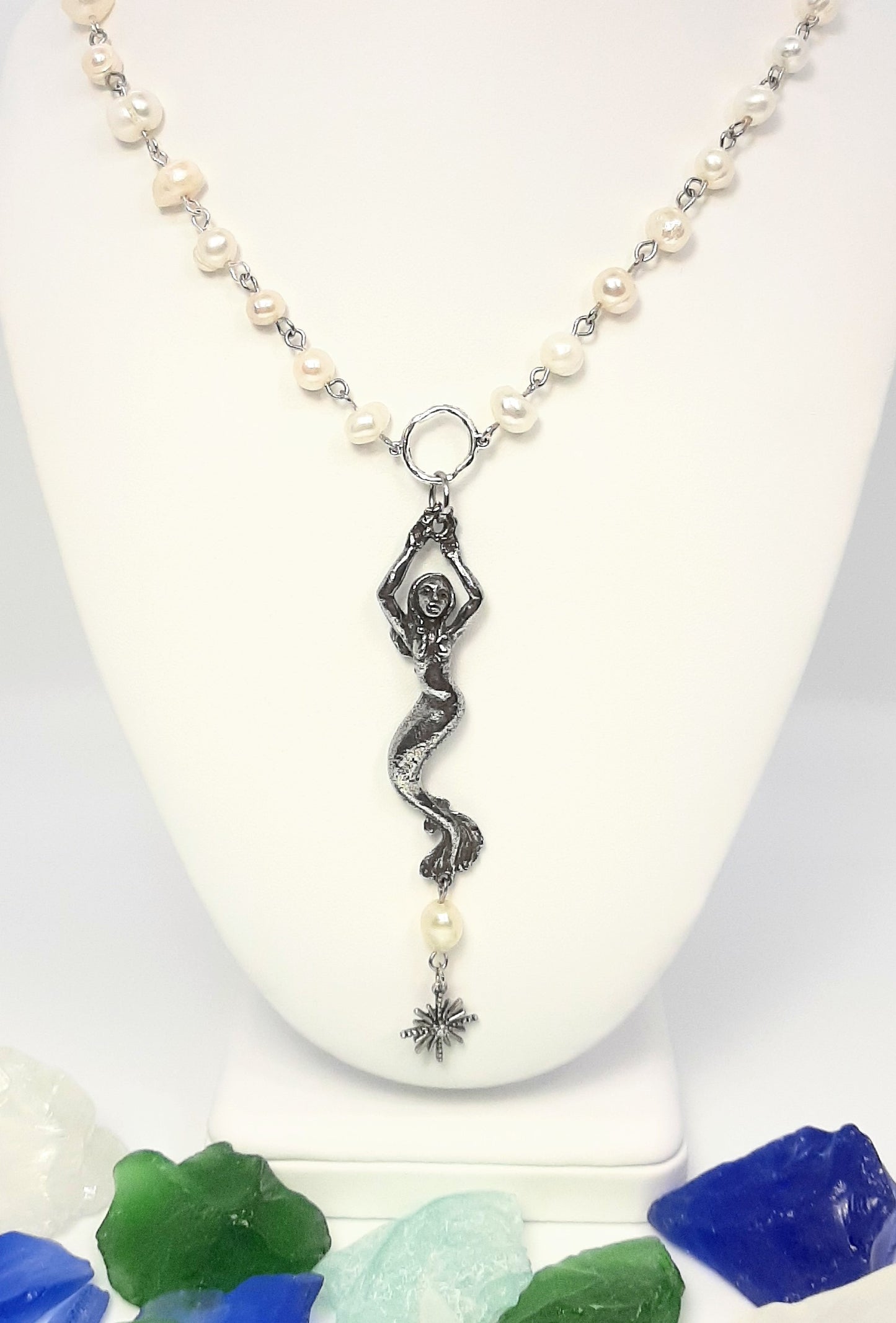 Freshwater Pearls + Mermaid Necklace