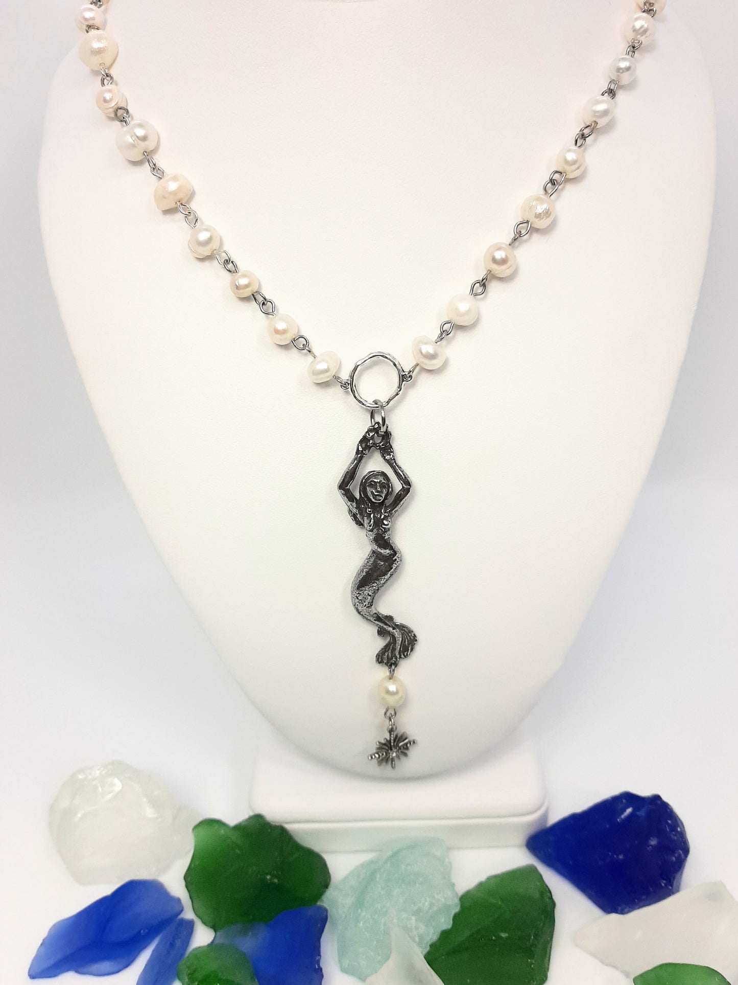 Freshwater Pearls + Mermaid Necklace