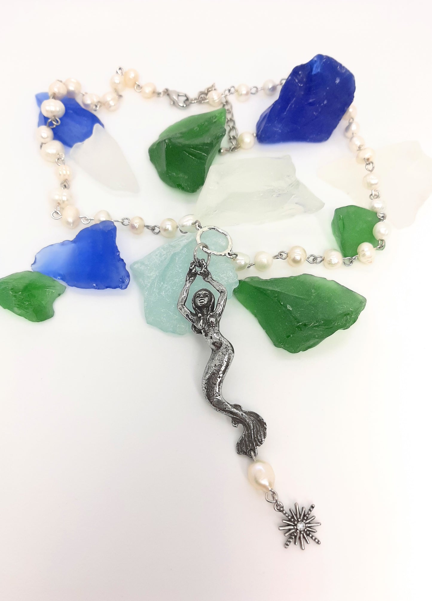 Freshwater Pearls + Mermaid Necklace