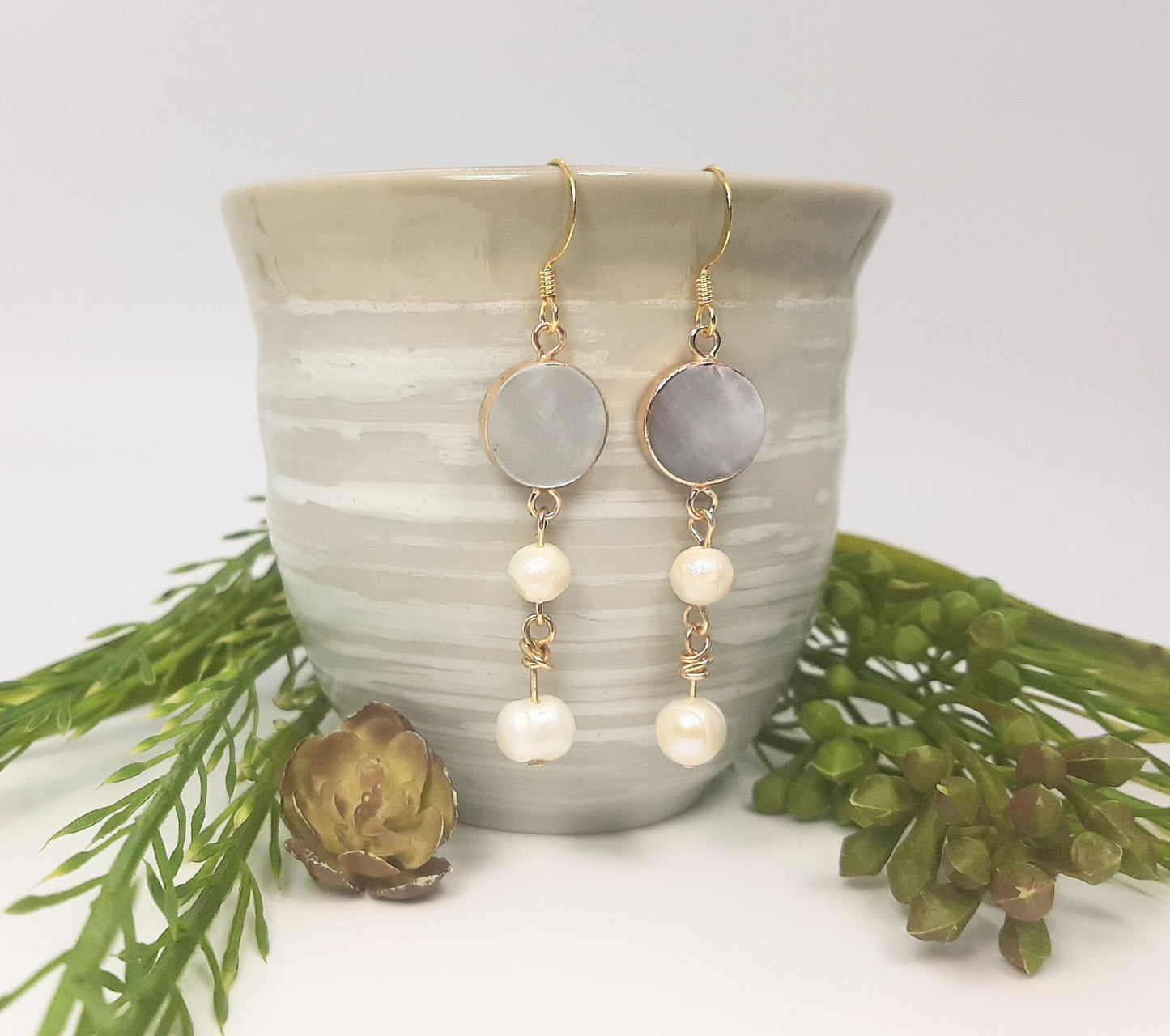 Lip Shell + Freshwater Pearls Earrings