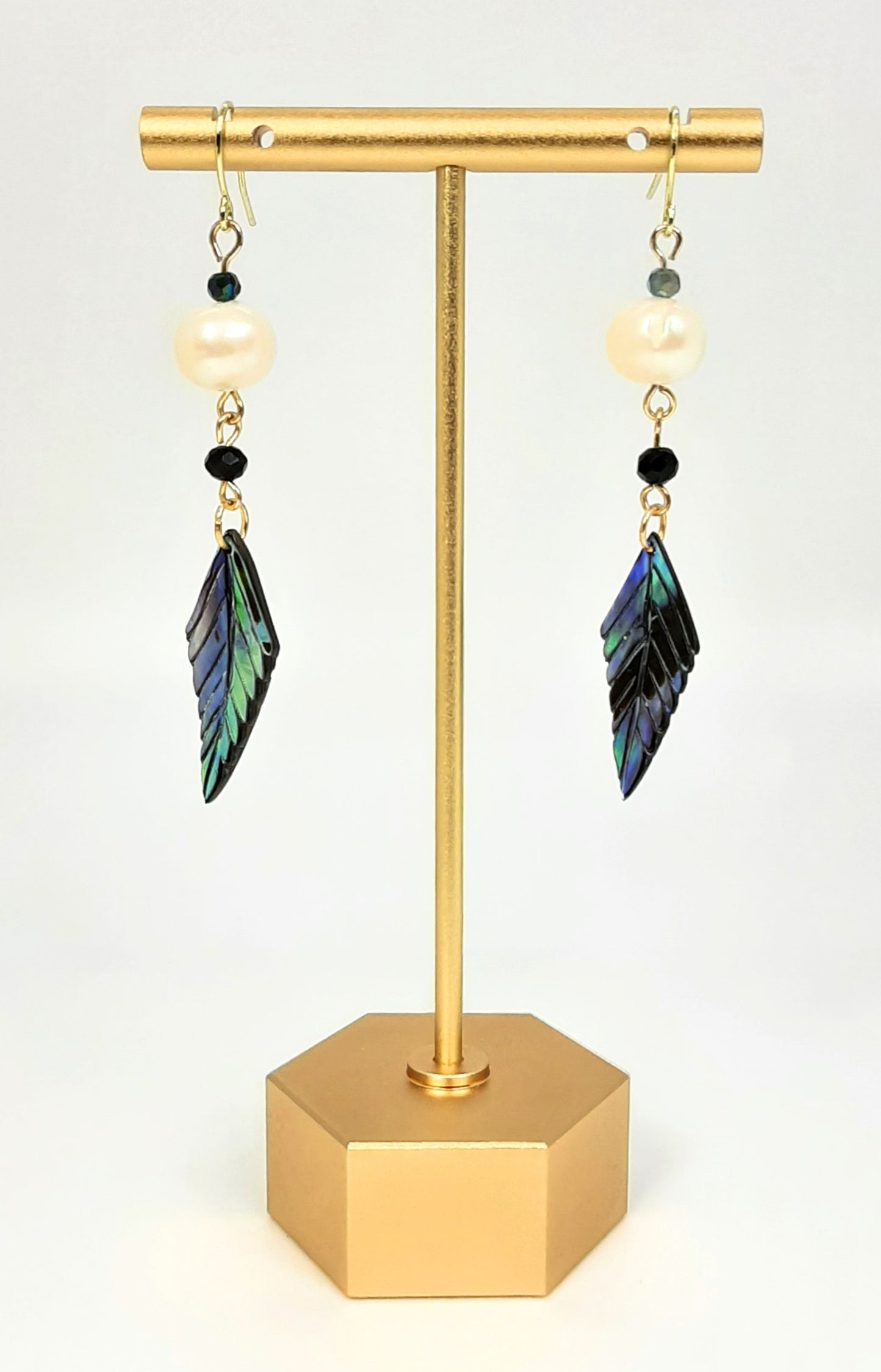 Freshwater Pearls + Abalone Leaves Earrings