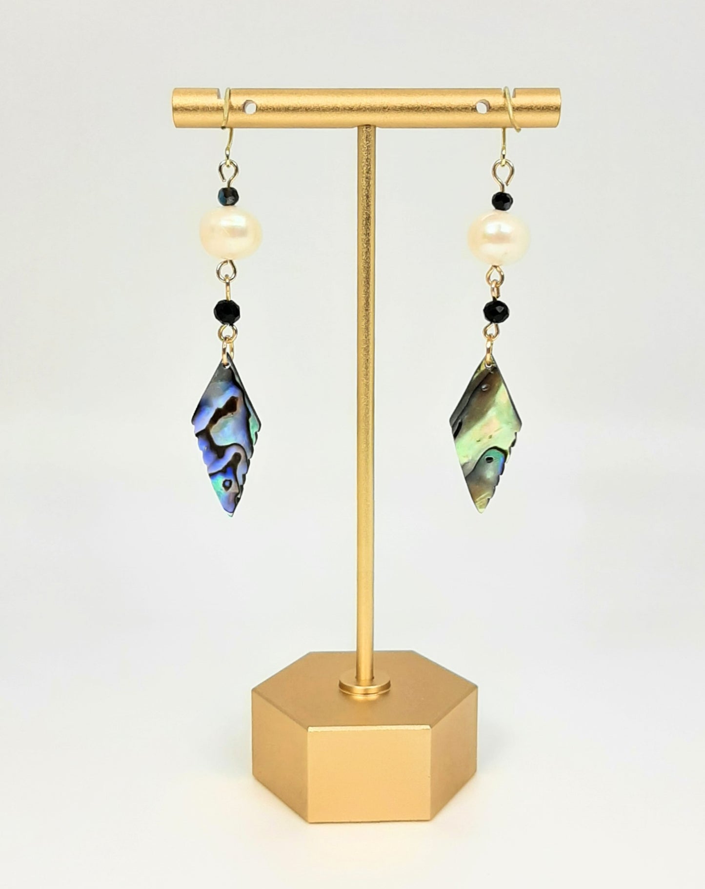 Freshwater Pearls + Abalone Leaves Earrings