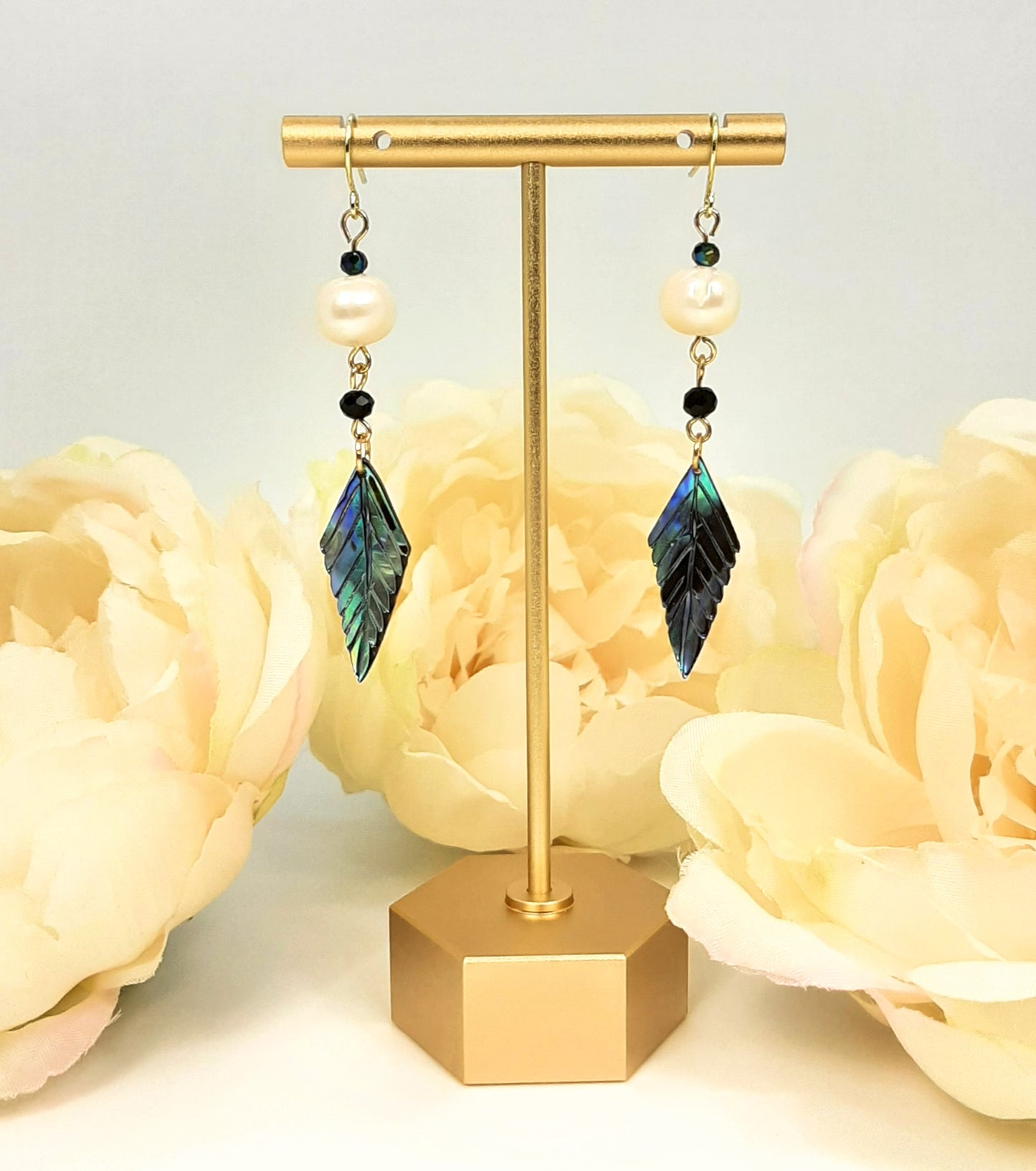 Freshwater Pearls + Abalone Leaves Earrings