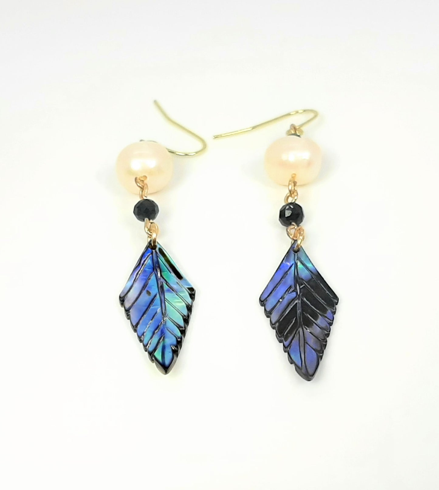 Freshwater Pearls + Abalone Leaves Earrings