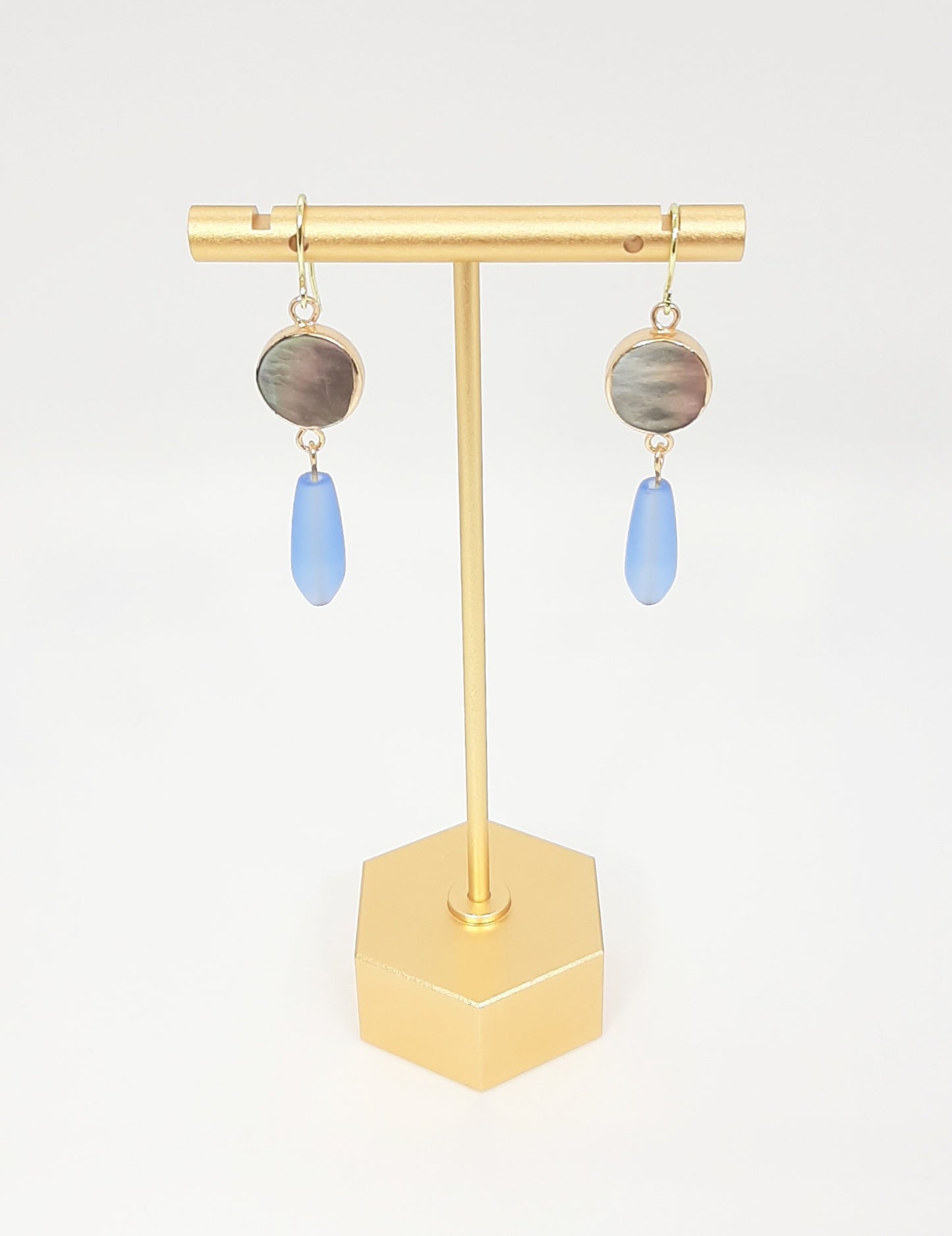 Lip Shell + Recycled Glass Teardrop Earrings